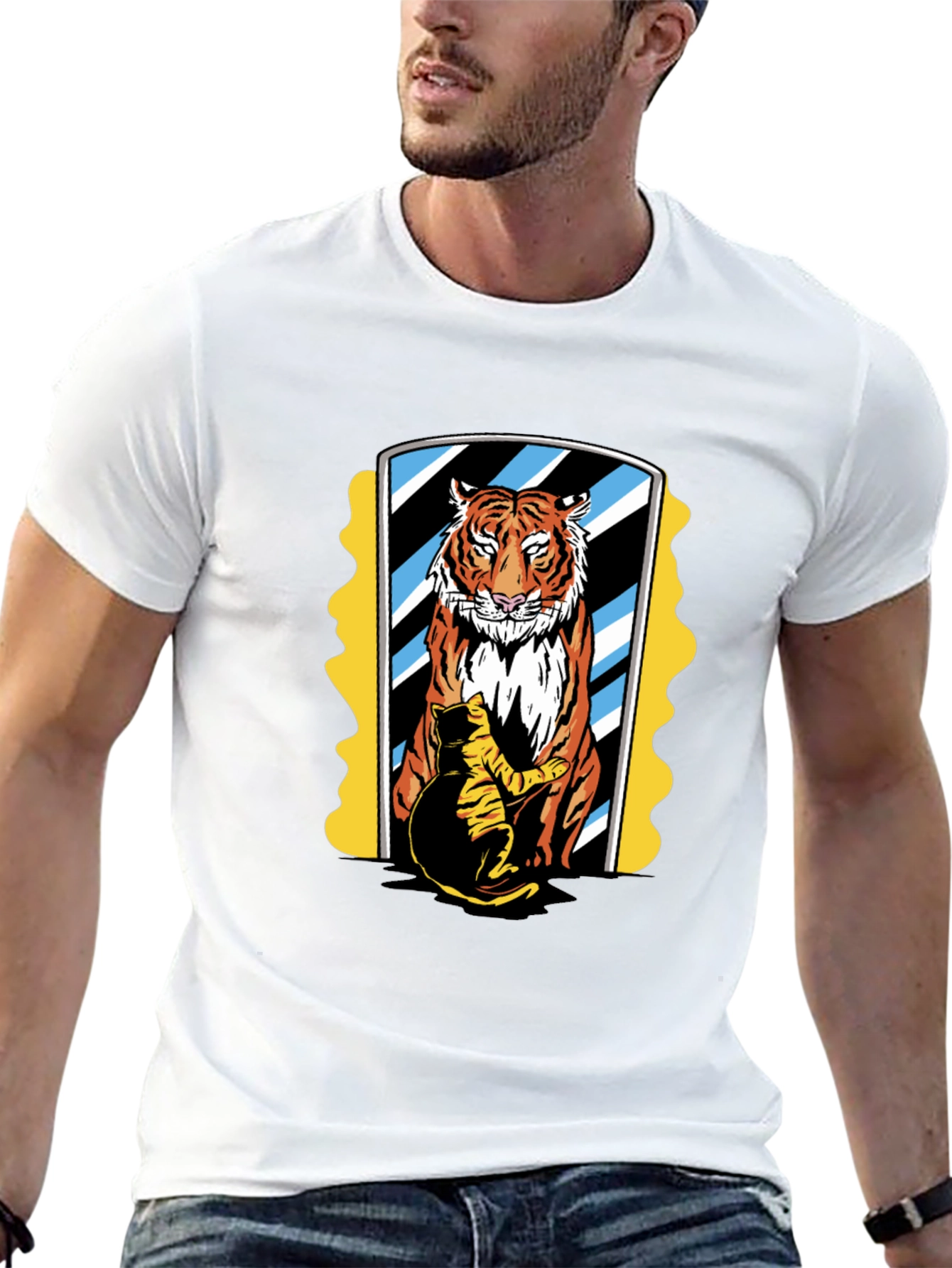 Tiger & Cat Reflection Graphic Tee - Black