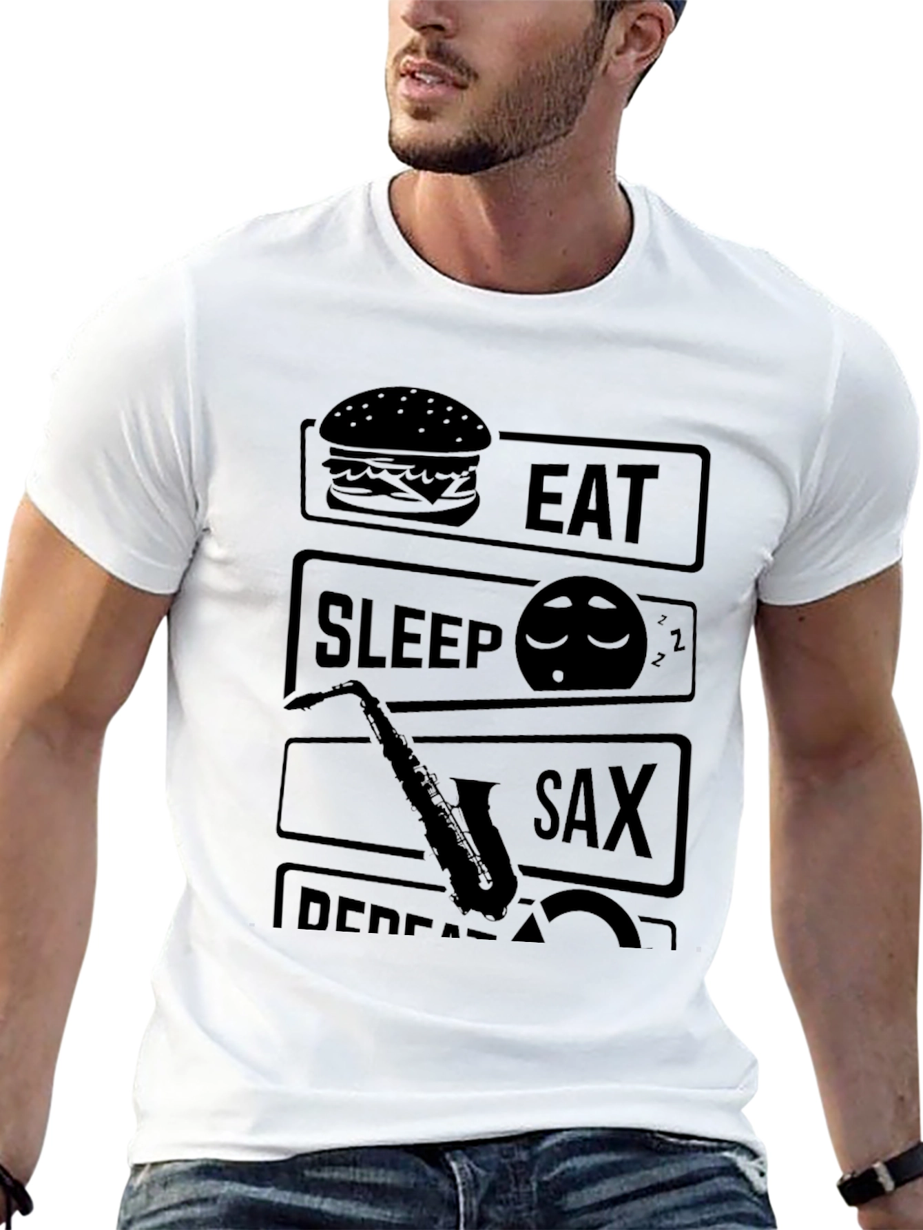 Eat Sleep Sax Repeat Black Graphic Tee