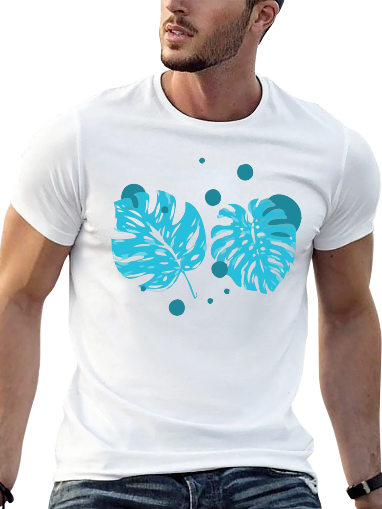 Tropical Leaf Graphic Tee - Black T-Shirt