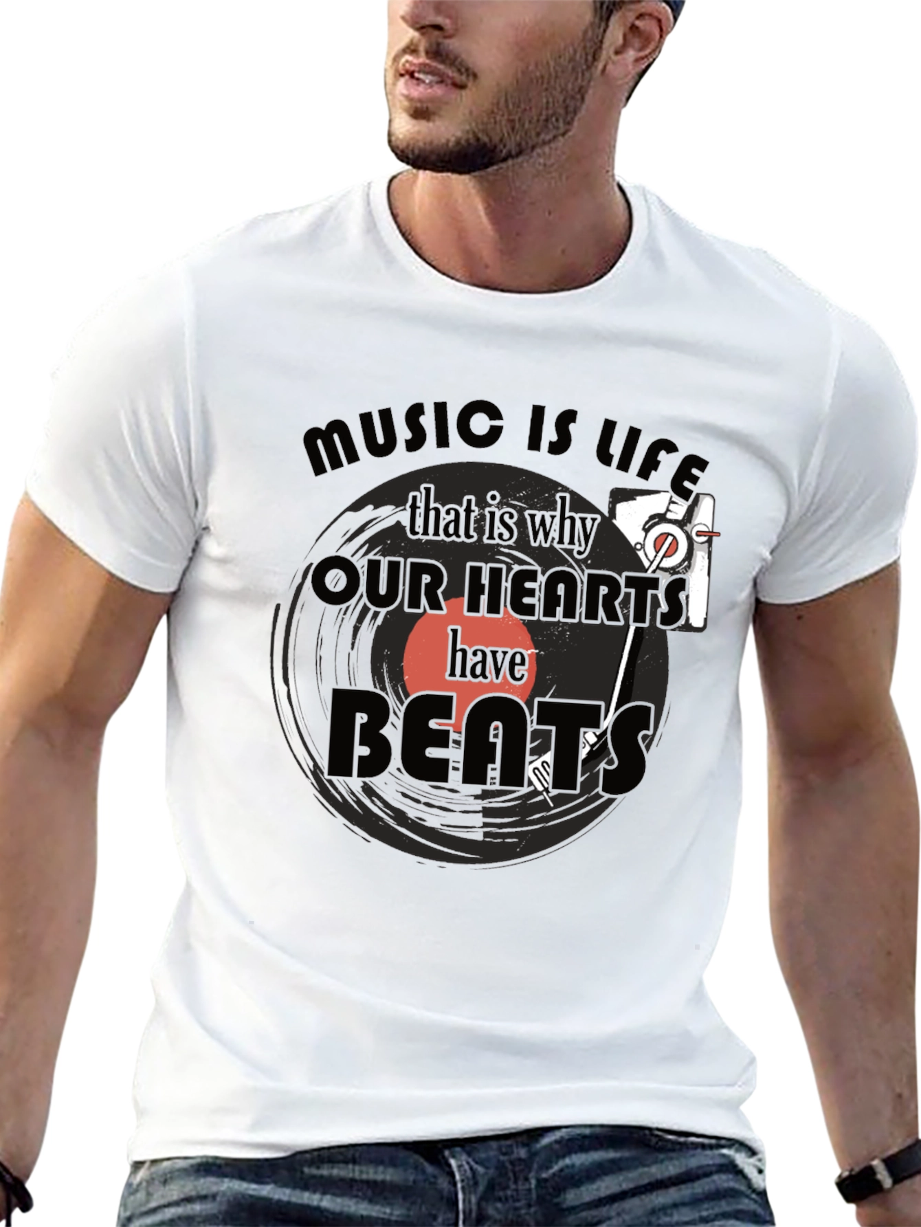 Music is Life Graphic Tee - Cotton Blend T-Shirt