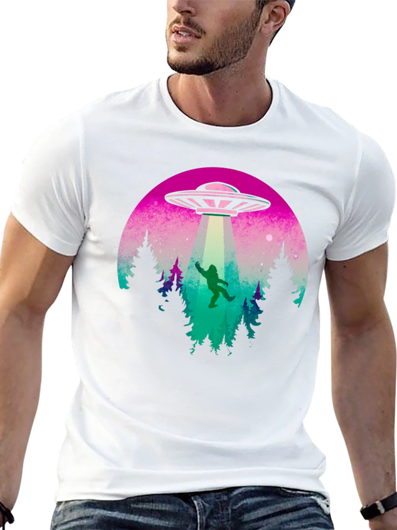 UFO Abduction Bigfoot T-Shirt - Black