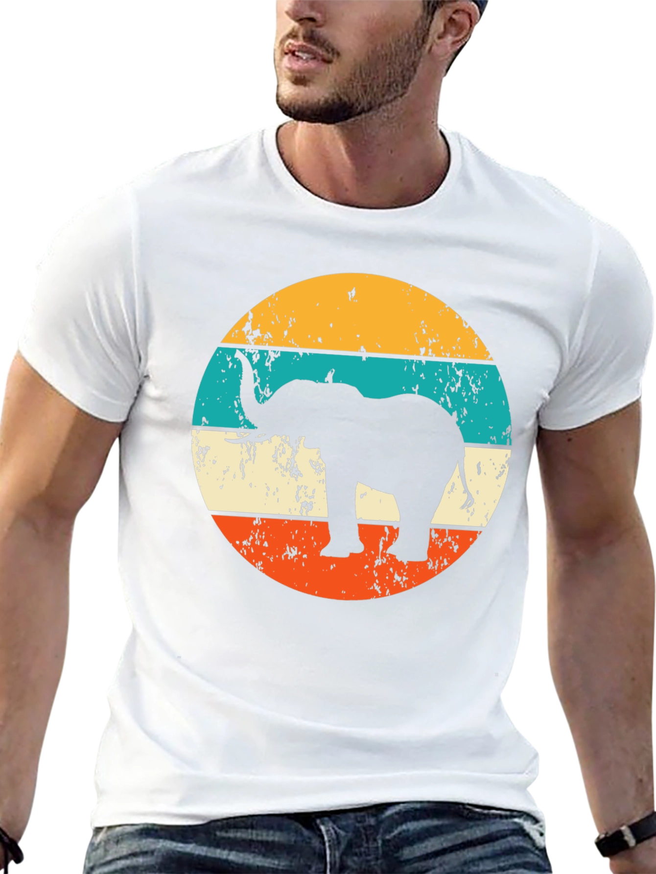 Elephant Retro Striped Graphic Tee