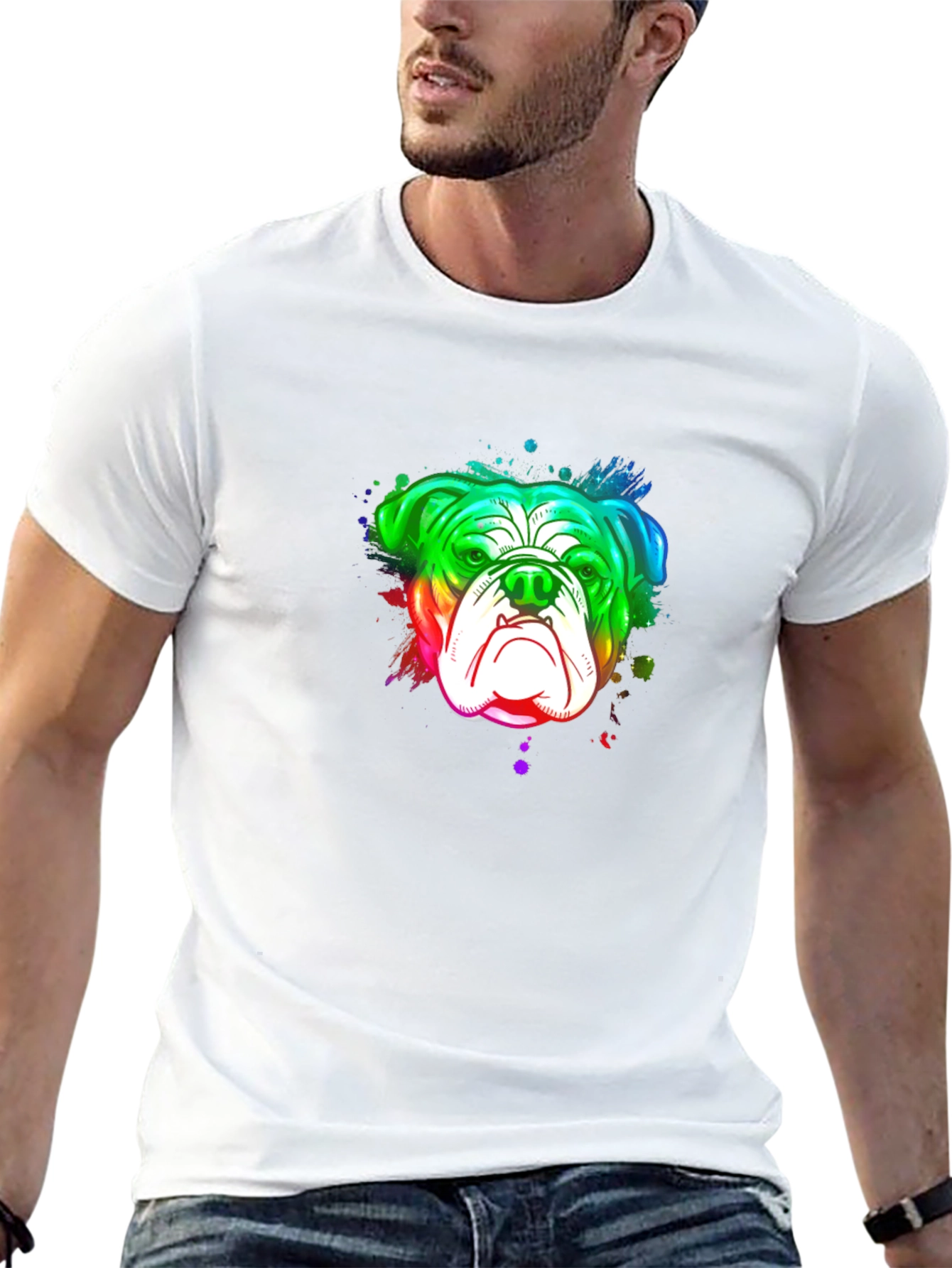 Rainbow Bulldog Graphic Black T-Shirt