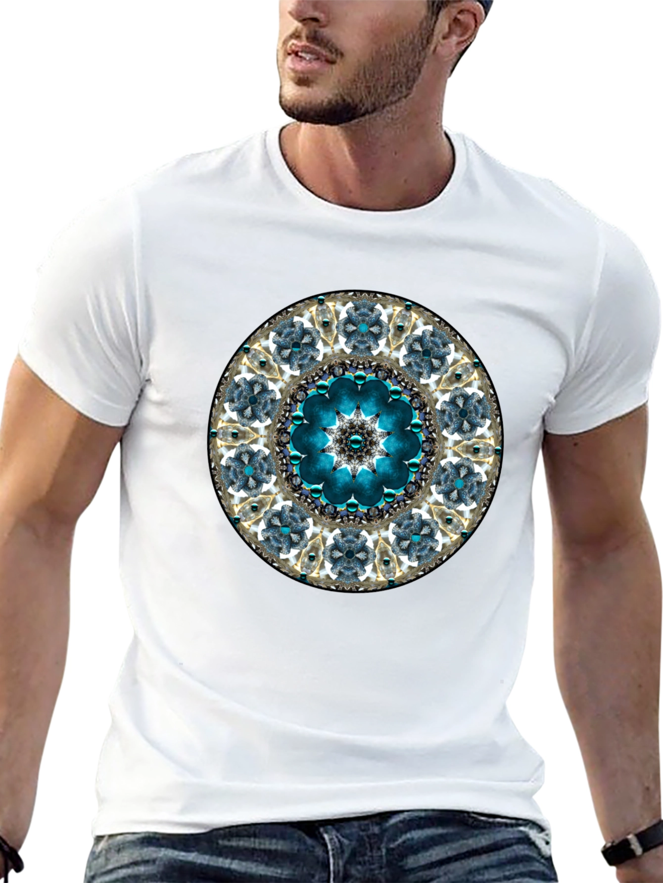 Blue Mandala Graphic Tee - Unique Geometric Design