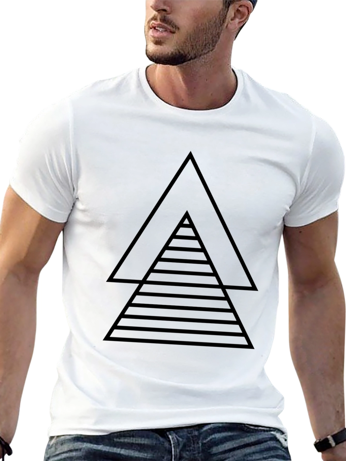 Geometric Triangle Graphic Tee - Black