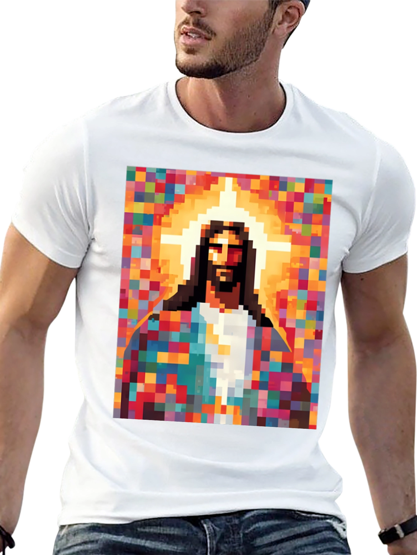 Pixel Jesus Graphic Tee - Trendy Religious Apparel