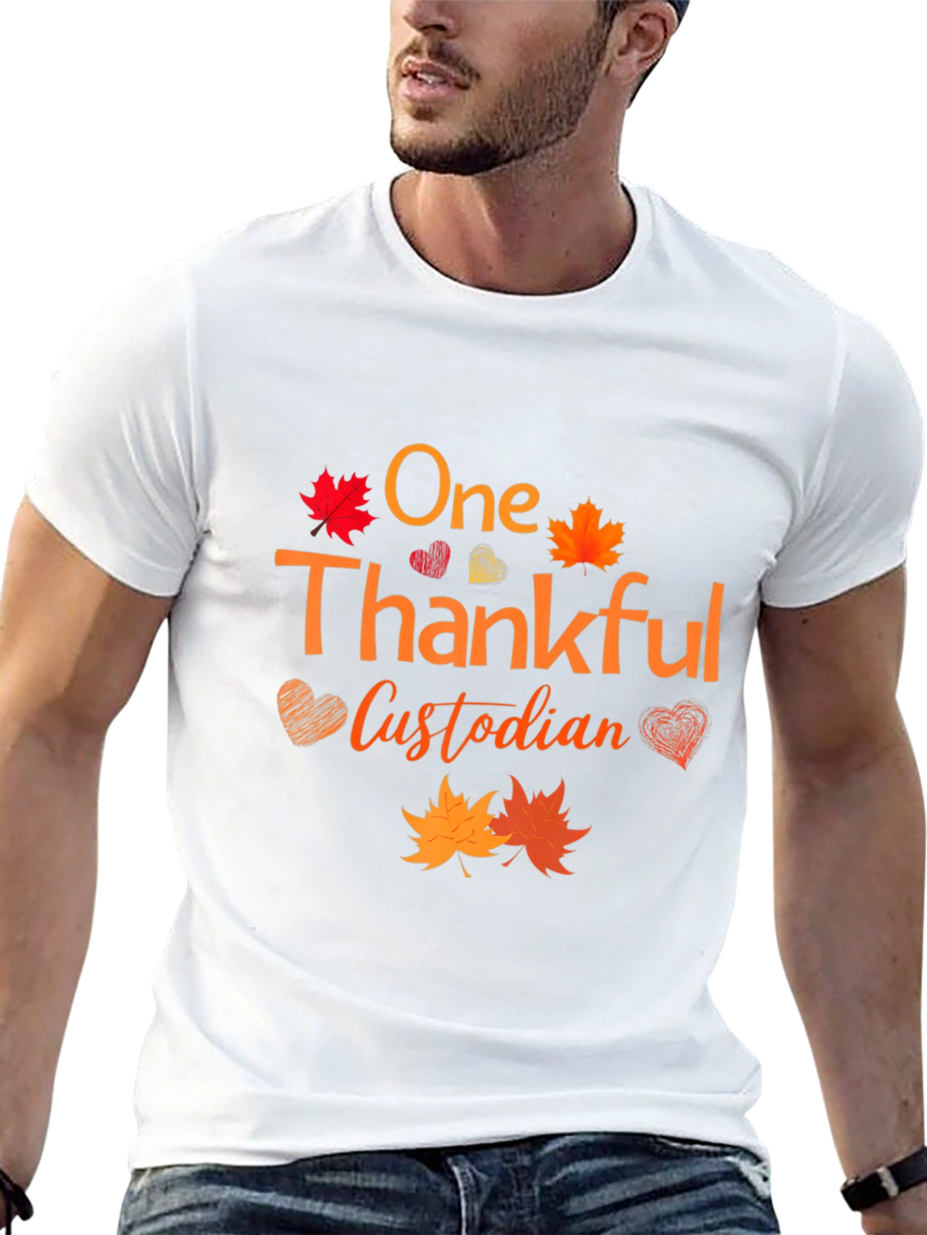 Thankful Custodian T-Shirt - Autumn Leaves Design