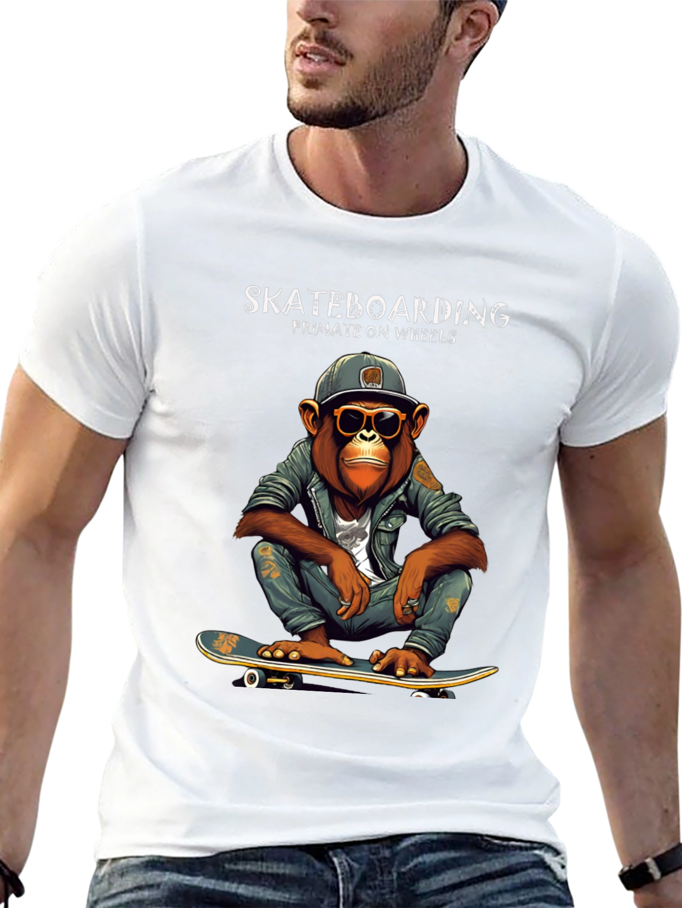 Skateboarding Primate on Wheels Graphic T-Shirt
