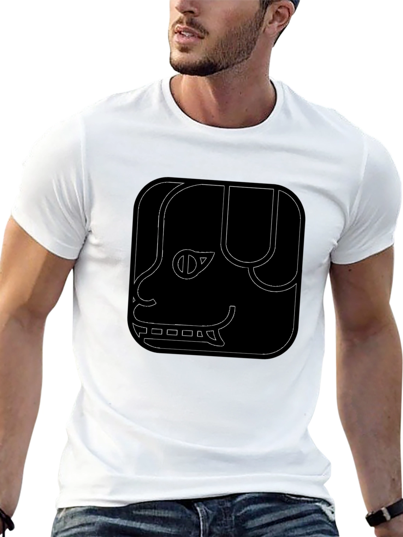 Geometric Dog Graphic Tee - Black Cotton Comfort
