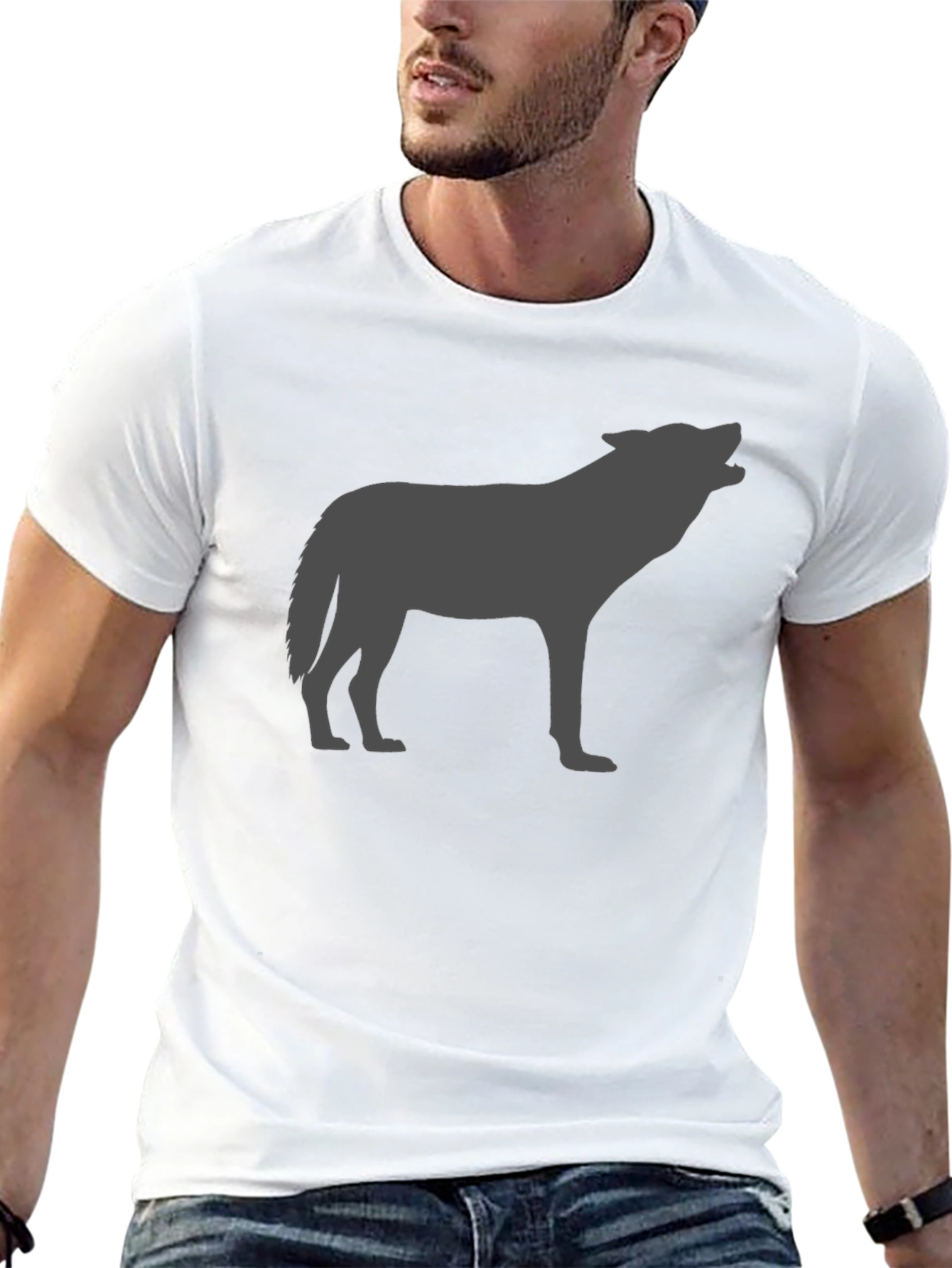 Wolf Silhouette Graphic Tee - Black Cotton Comfort