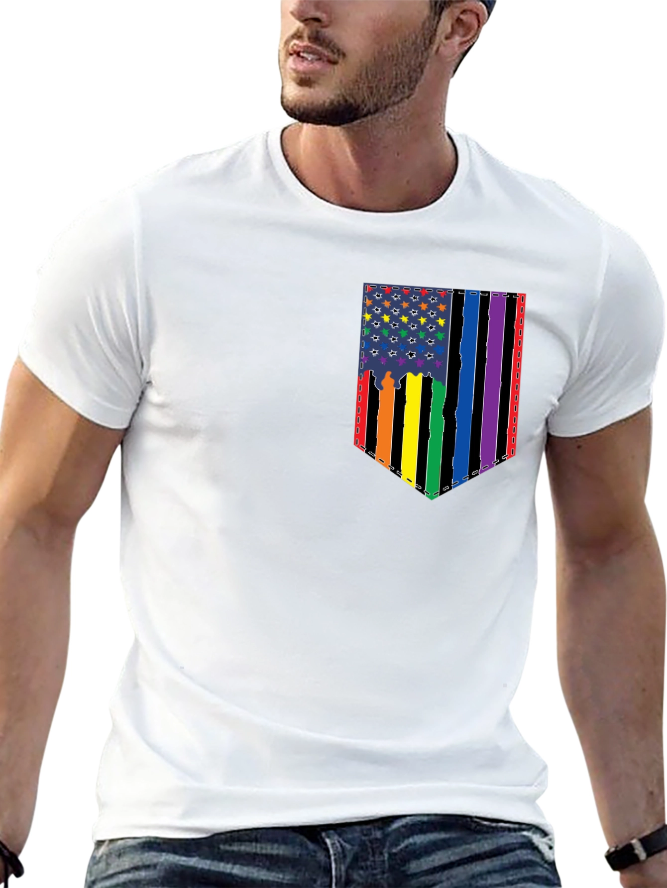 Pride Flag Pocket Graphic T-Shirt - Mens