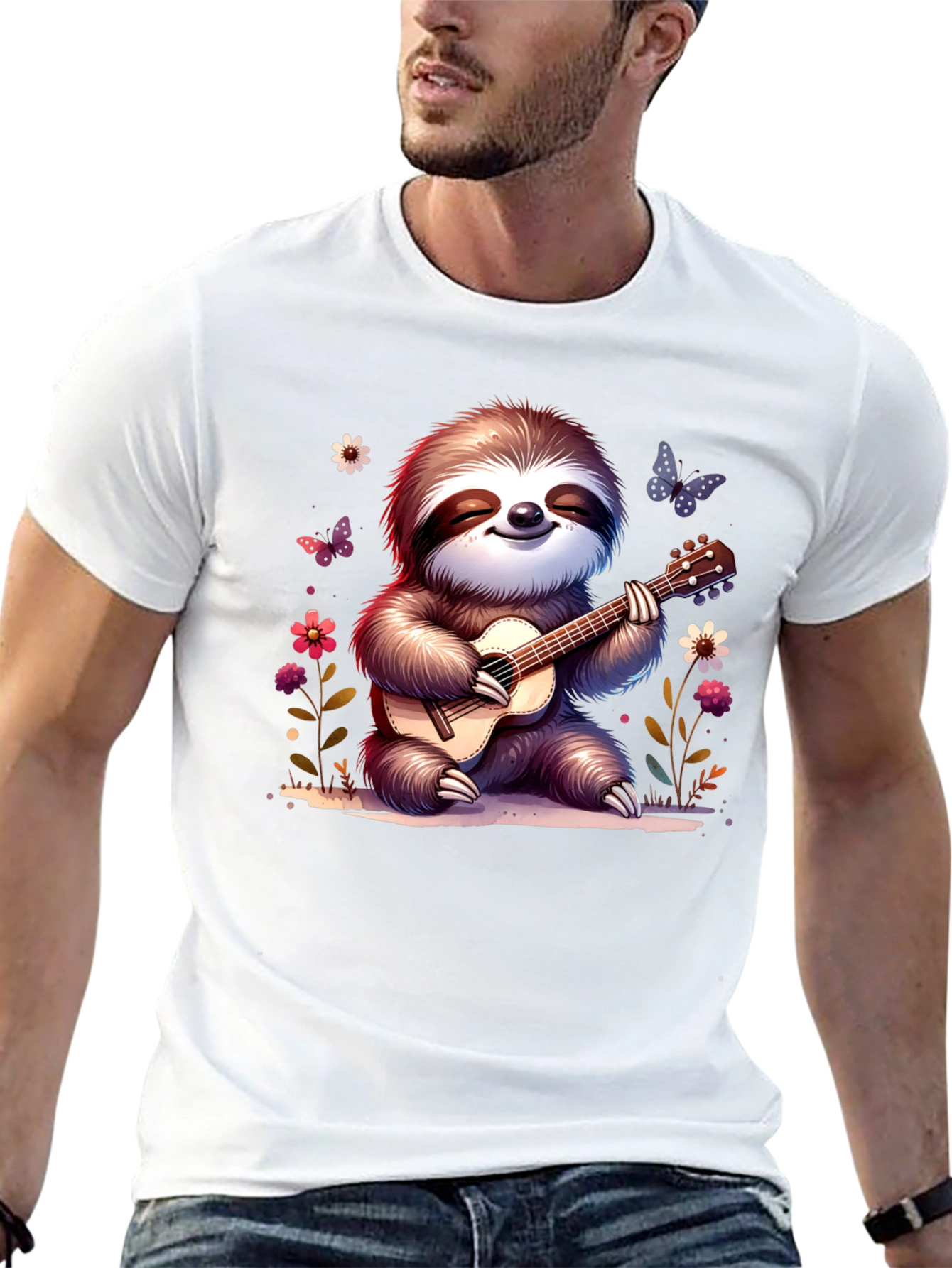 Cute Sloth Guitarist Graphic T-Shirt