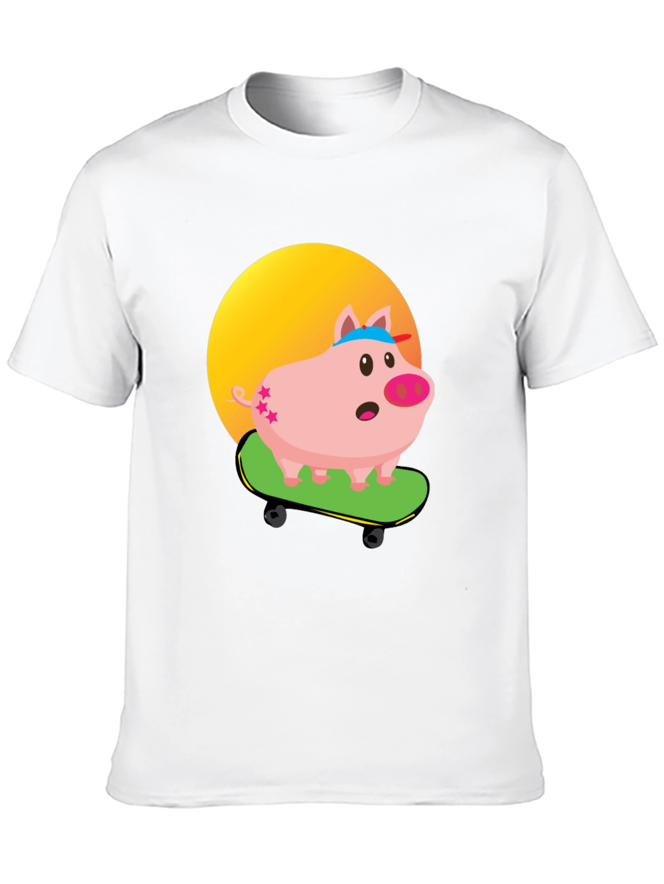 Skateboarding Pig Graphic Tee - Unique Cartoon Design