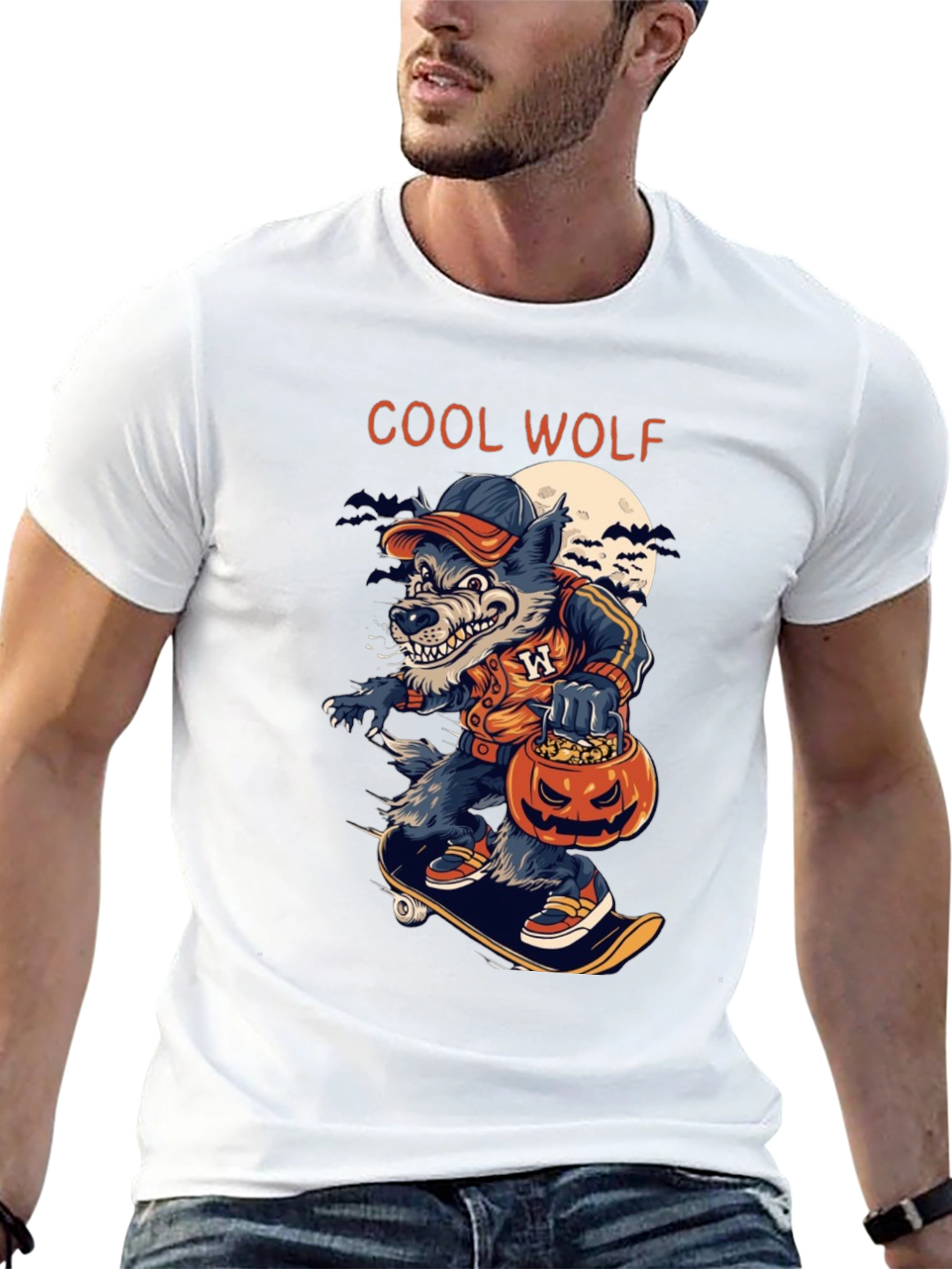 Cool Wolf Halloween Skateboard T-Shirt