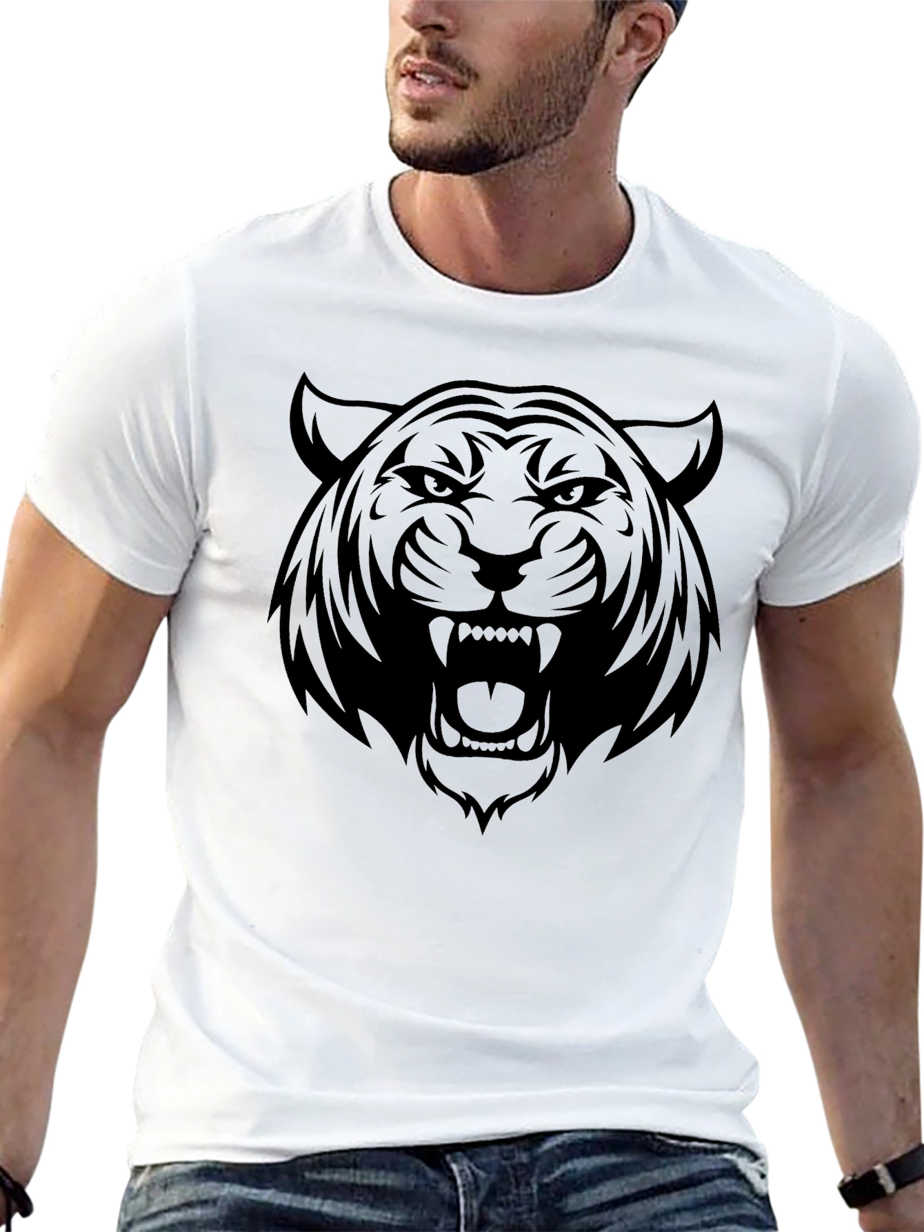 Black Tiger Graphic Tee - Mens Casual T-Shirt