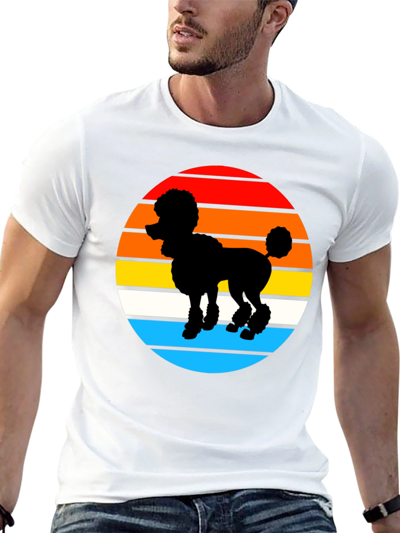 Retro Poodle Sunset Graphic Tee - Black Cotton Blend