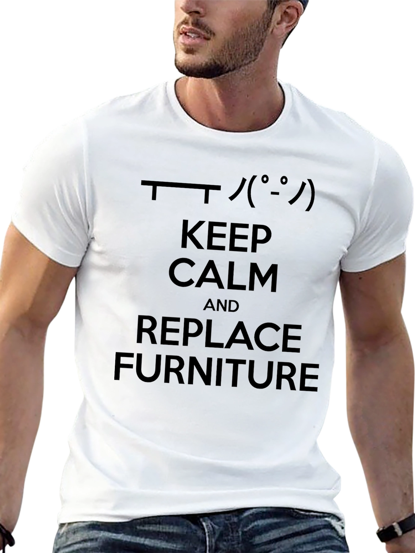 Keep Calm Replace Furniture Black Graphic T-Shirt