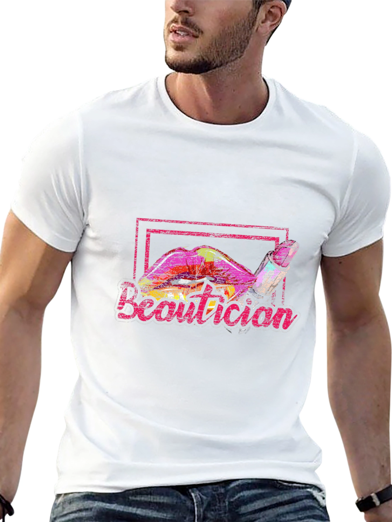 Beautician Lipstick Graphic Black T-Shirt