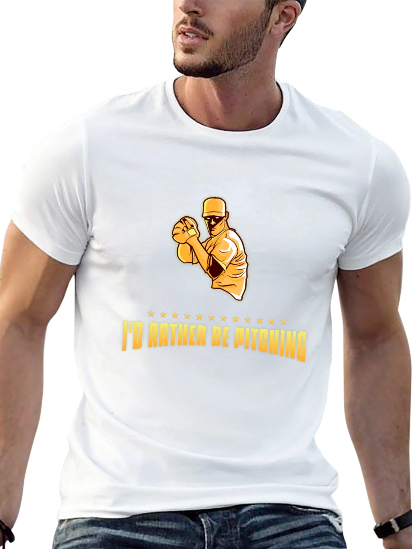 Pitching Baseball T-Shirt - Id Rather Be Pitching