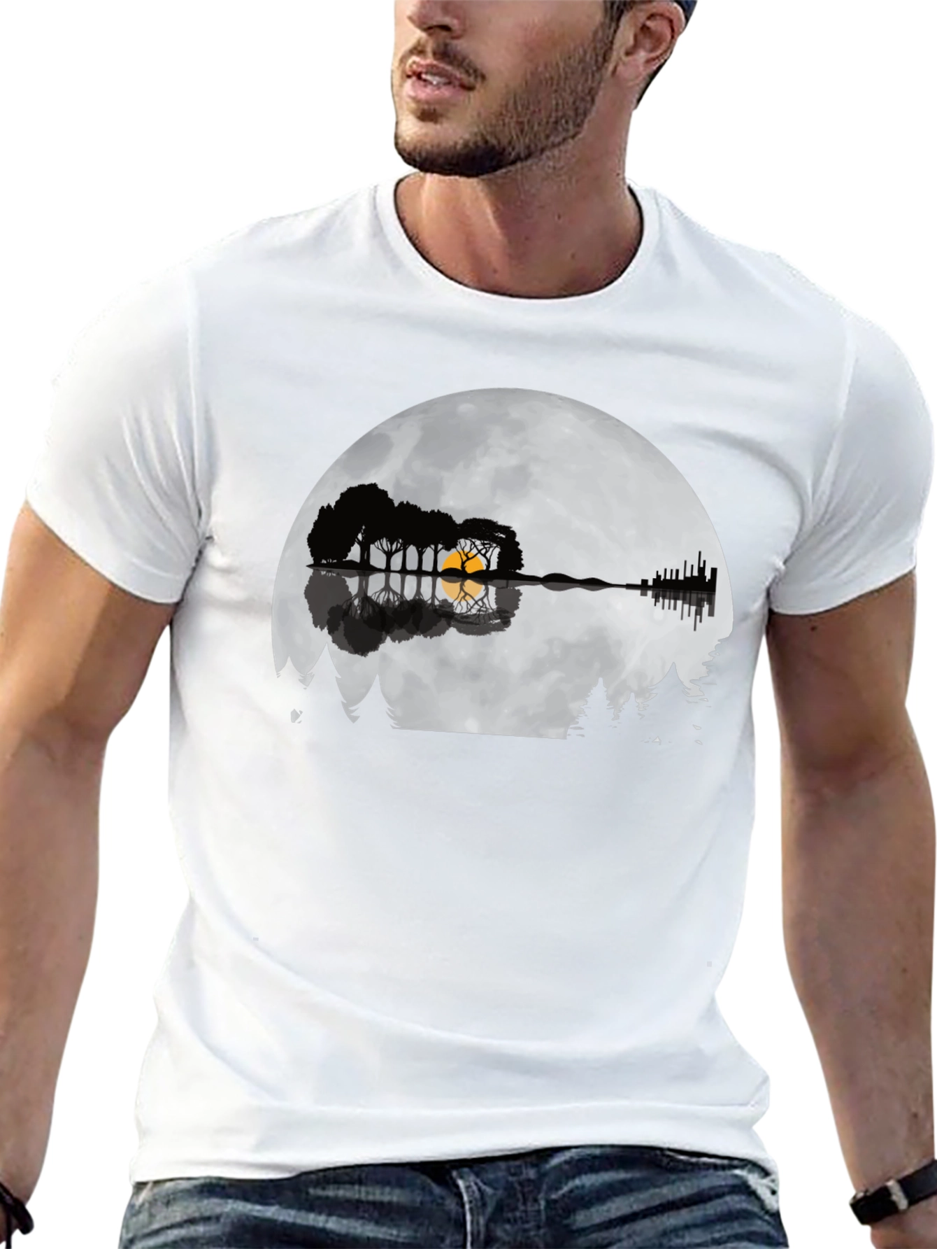 Guitar Lake Silhouette Tee - Music & Nature Shirt