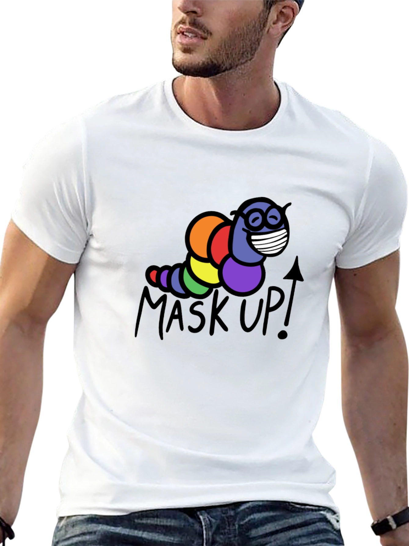 Mask Up! Rainbow Worm T-Shirt