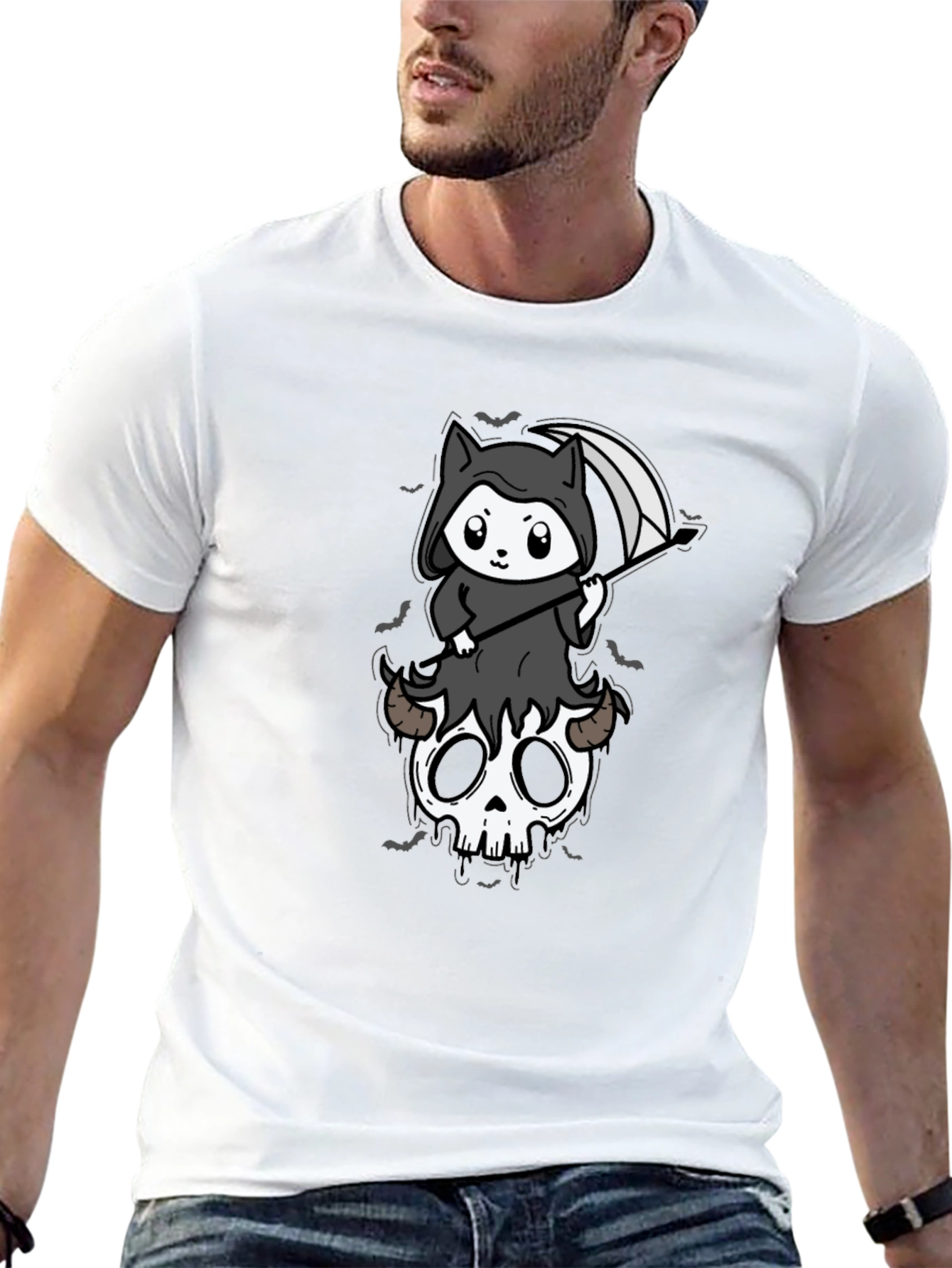 Grim Reaper Kitten T-Shirt - Skull Cute Spooky Tee