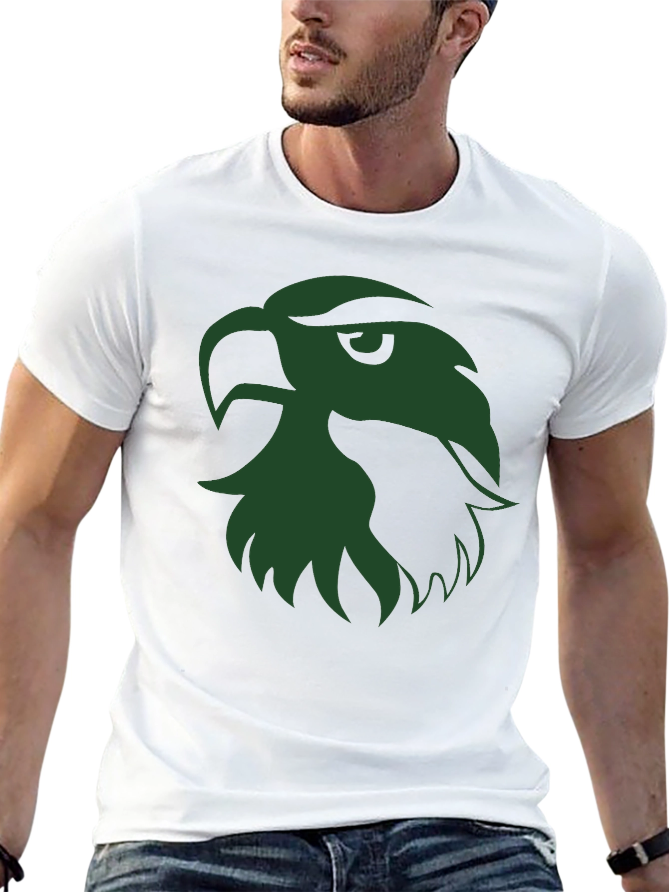 Black T-Shirt with Green Eagle Head Graphic