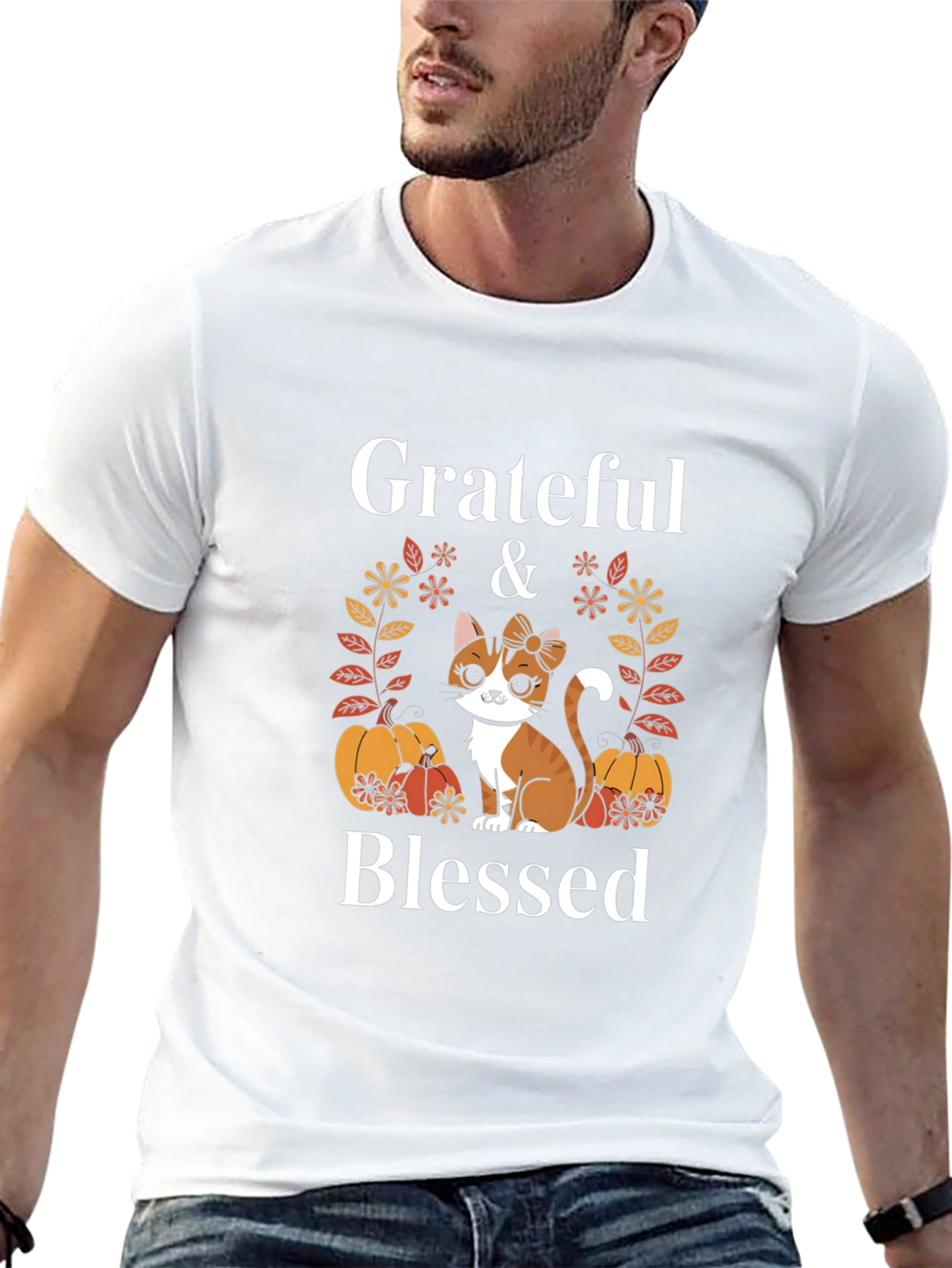 Grateful & Blessed Cat Pumpkin T-Shirt