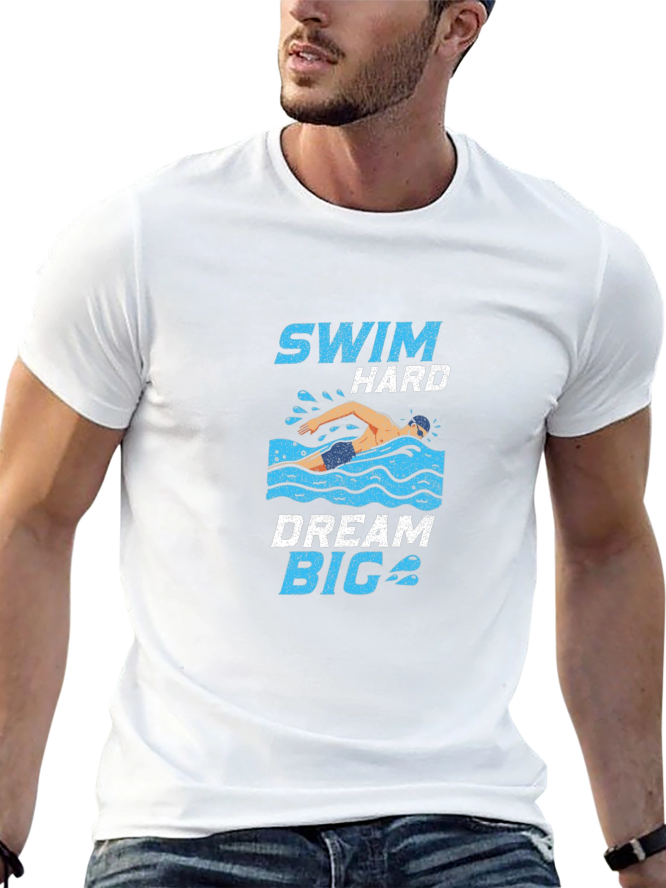 Swim Hard Dream Big Black Graphic Tee