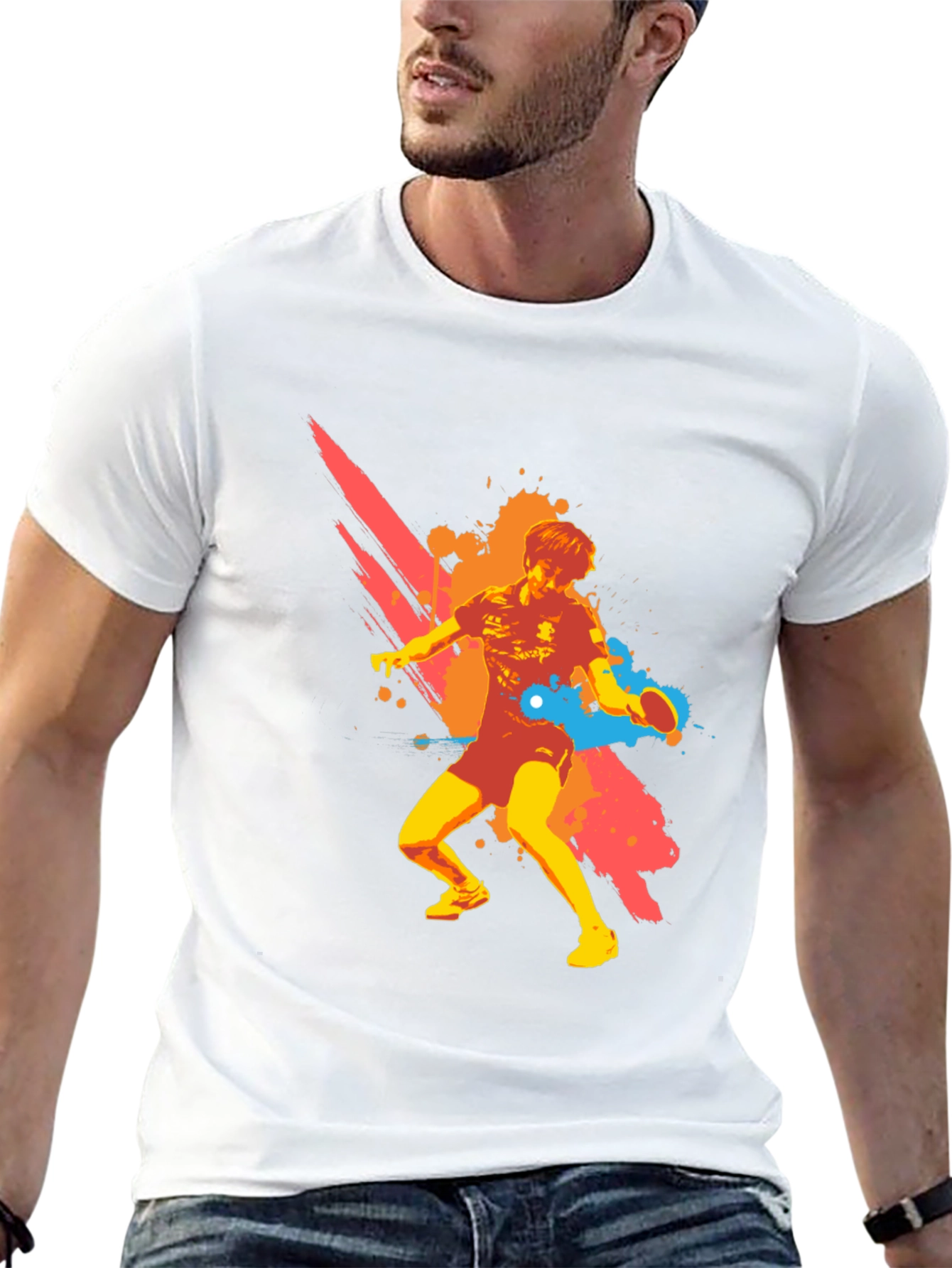 Graphic Ping Pong Player Black T-Shirt