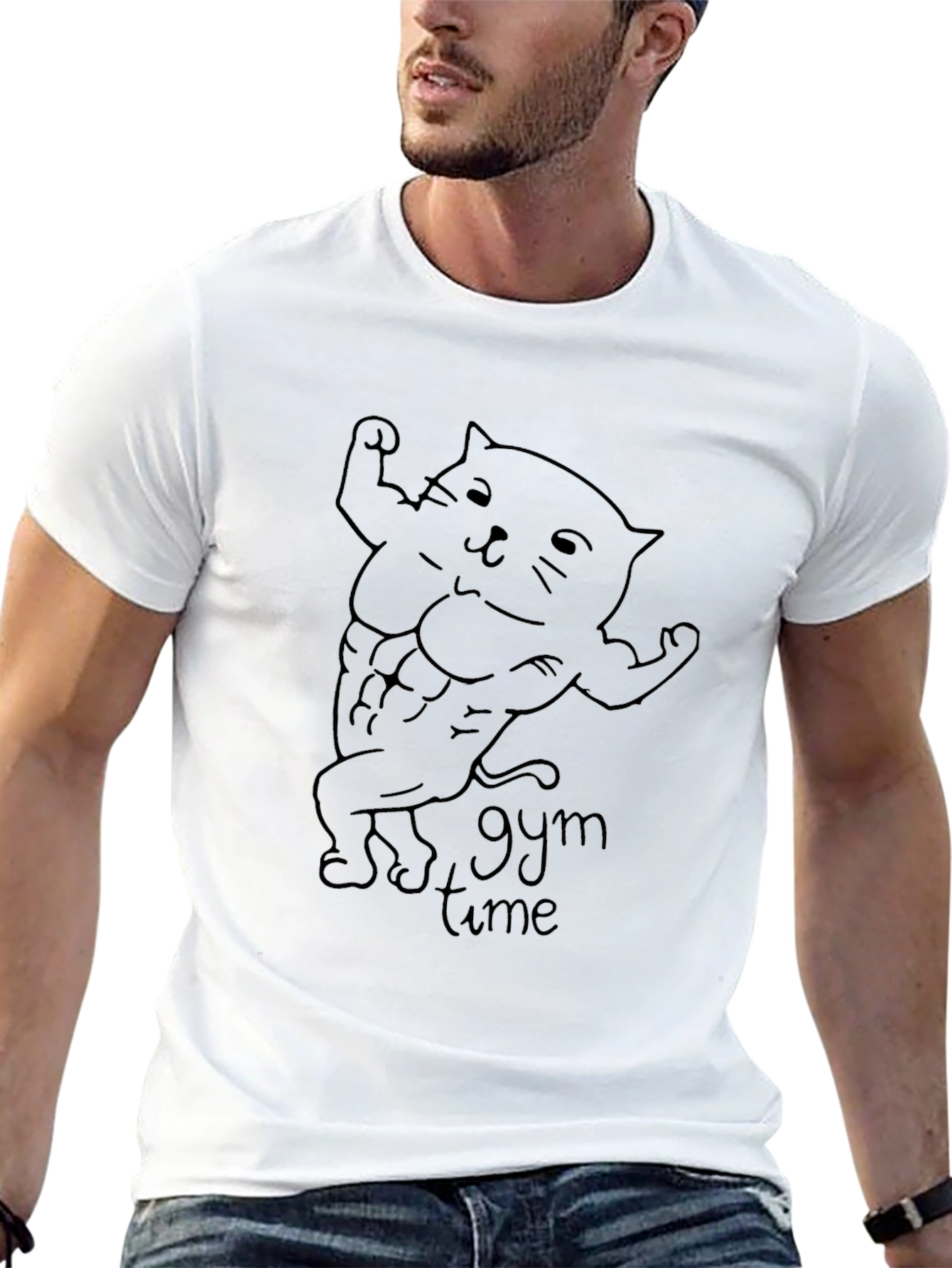 Gym Time Cat Graphic Tee - Black