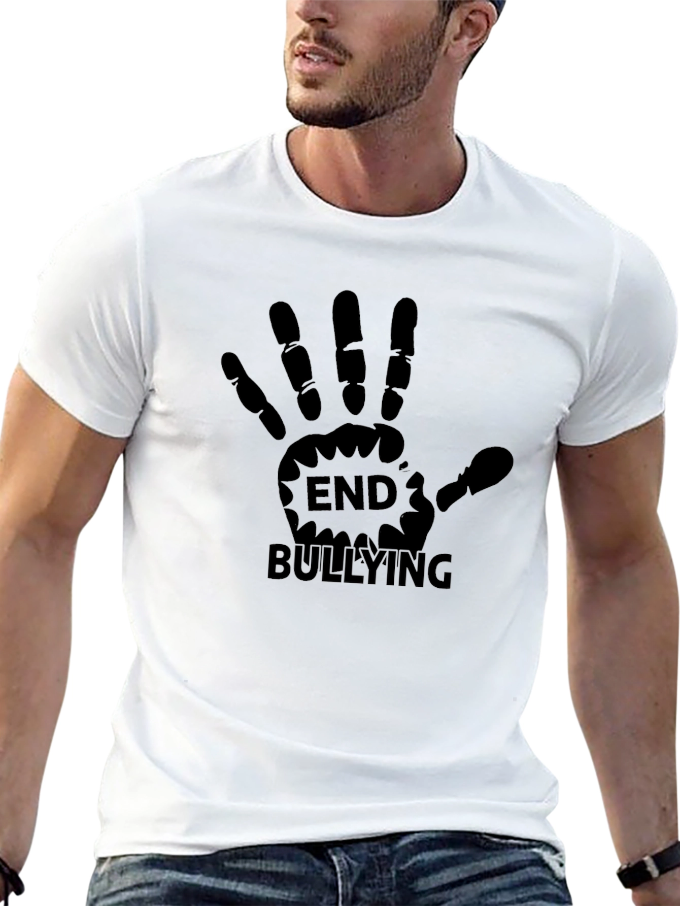 End Bullying T-Shirt Black Hand Print Design