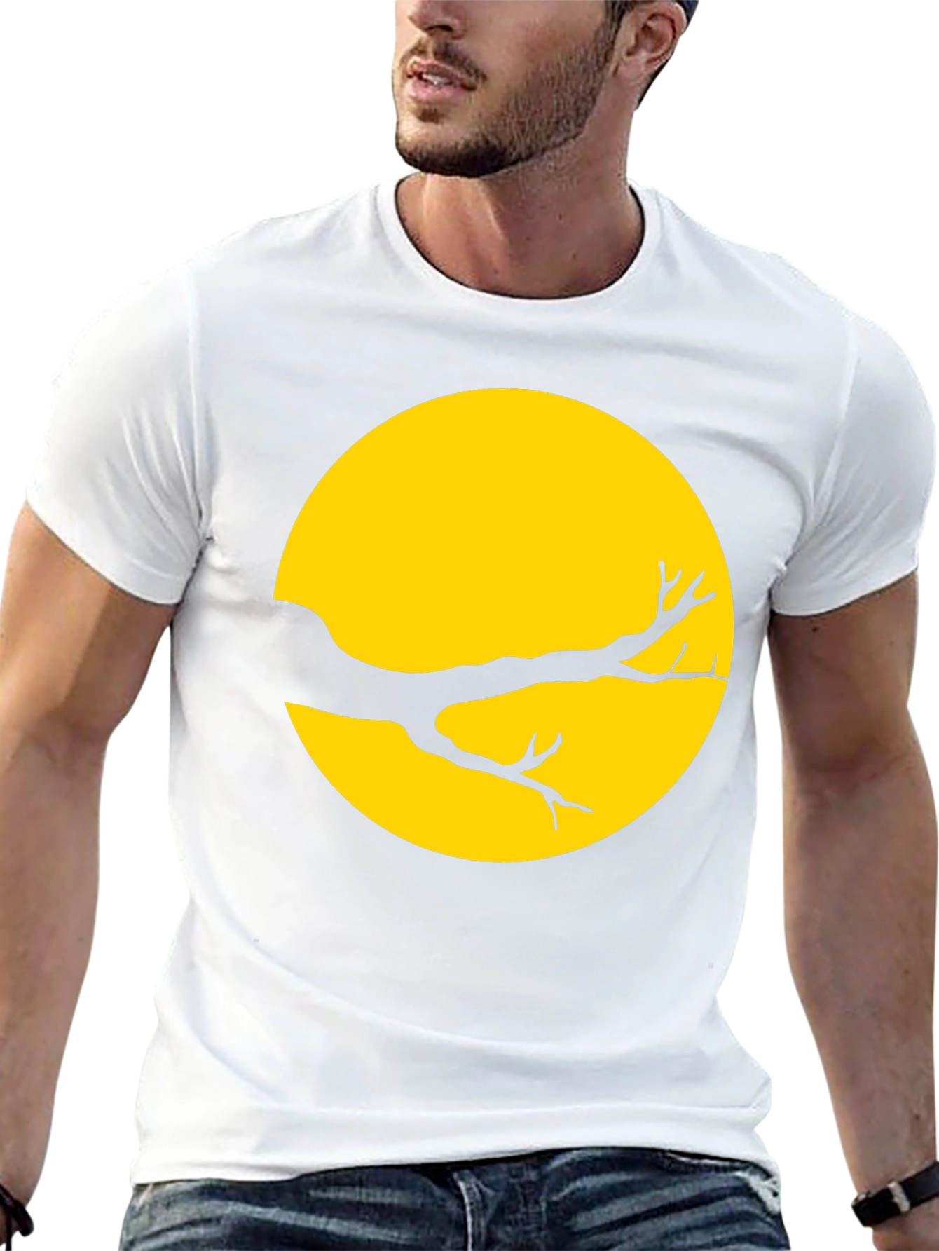 Silhouette Branch on Yellow Moon T-Shirt