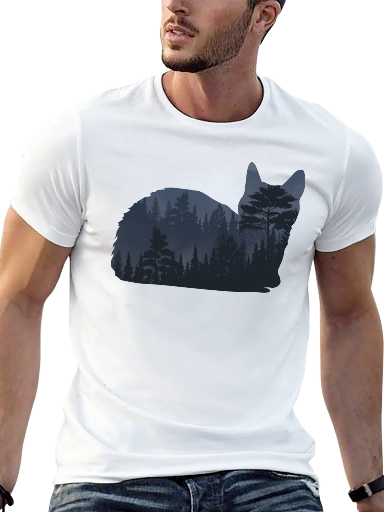 Nature Cat Graphic Tee - Black Cotton Blend
