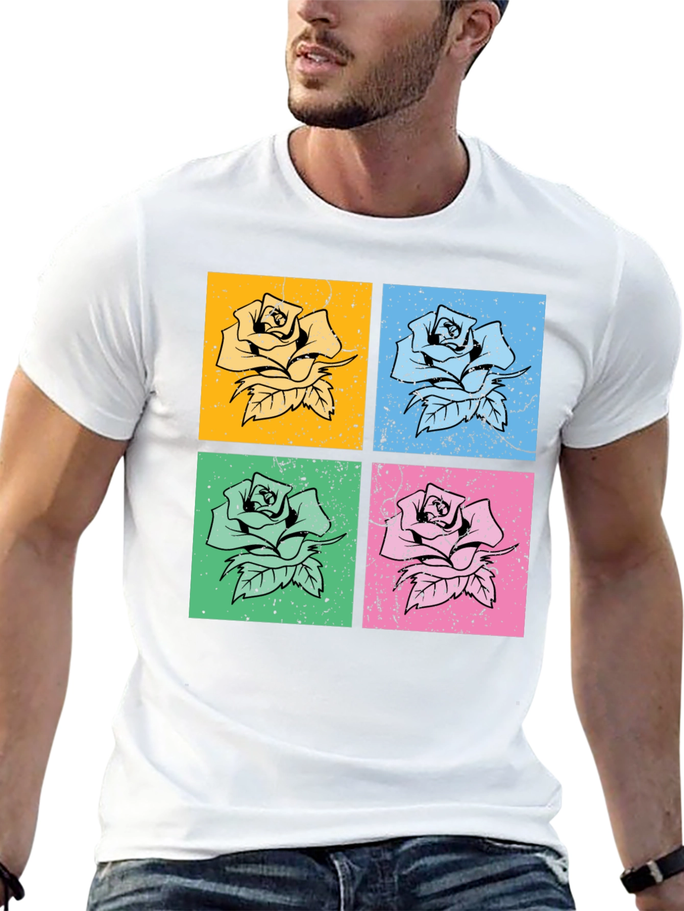 Retro Rose Pop Art Graphic Tee - Classic Black