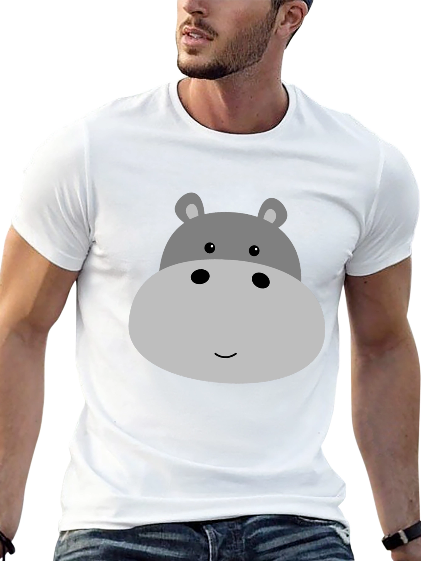 Cute Hippo Face Graphic Tee - Black