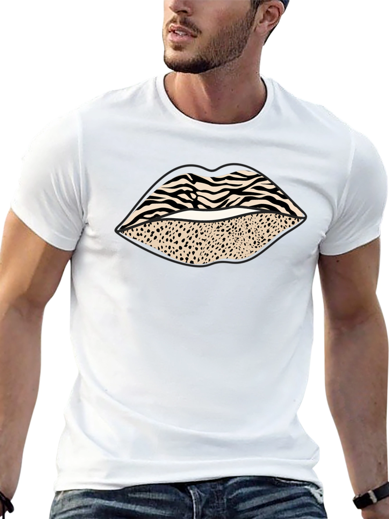 Animal Print Lips Graphic Tee - Stylish Casual Wear