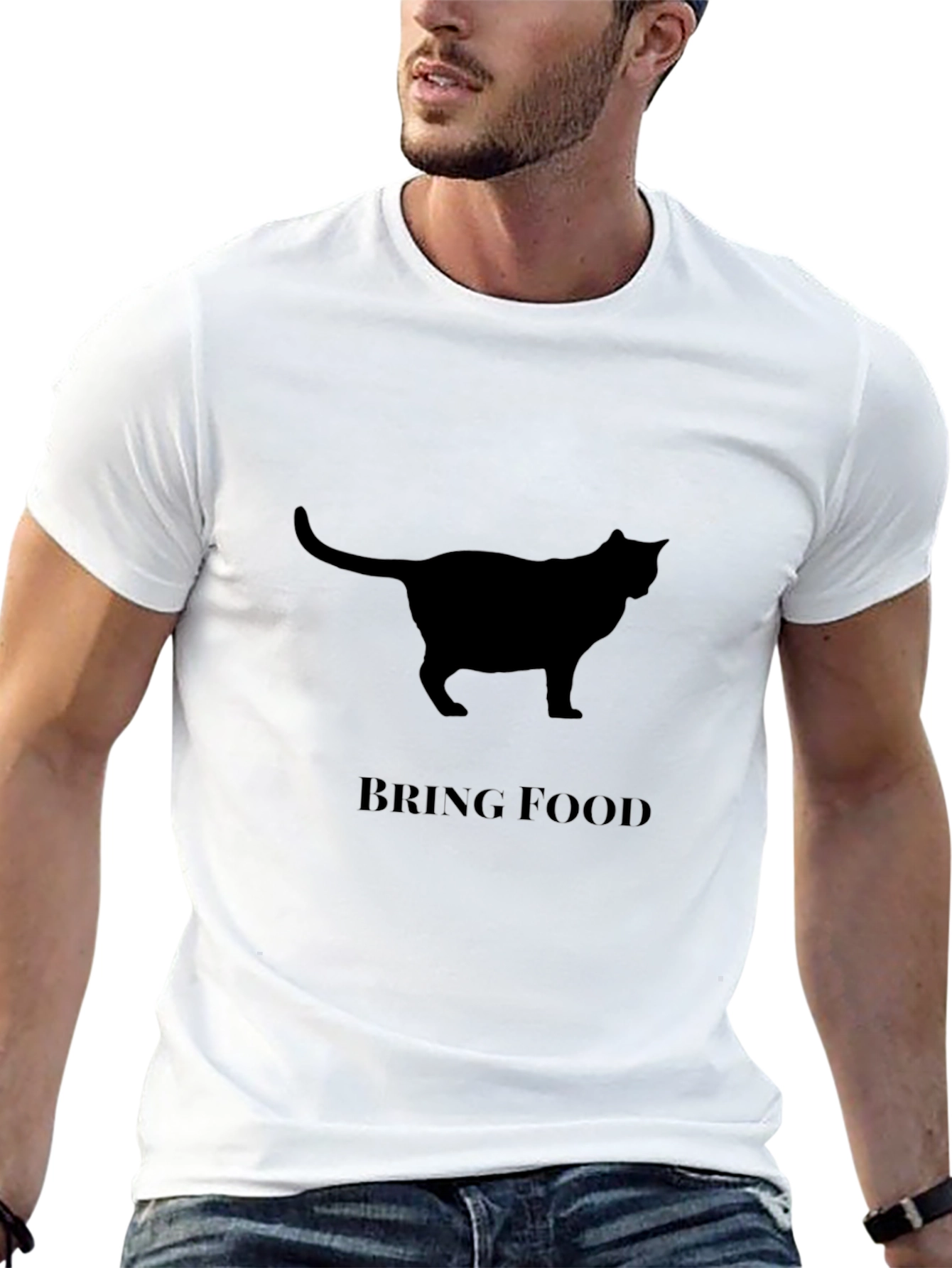 Cat Silhouette Bring Food Graphic T-Shirt