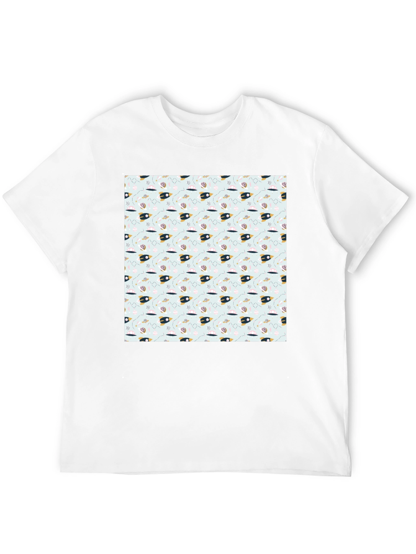 Space Rocket Pattern Black Tee