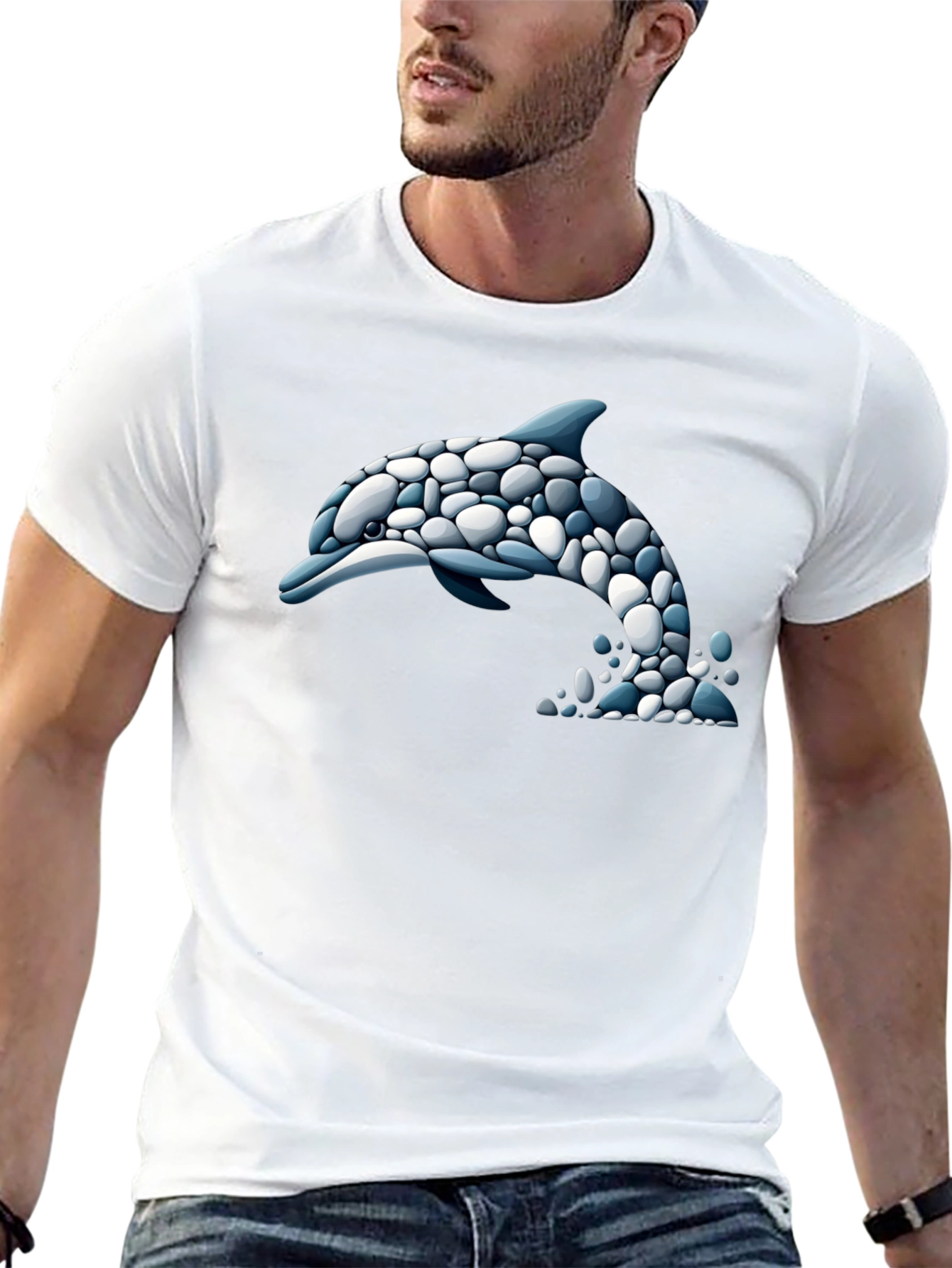 Dolphin Stone Art T-Shirt - Black Graphic Tee