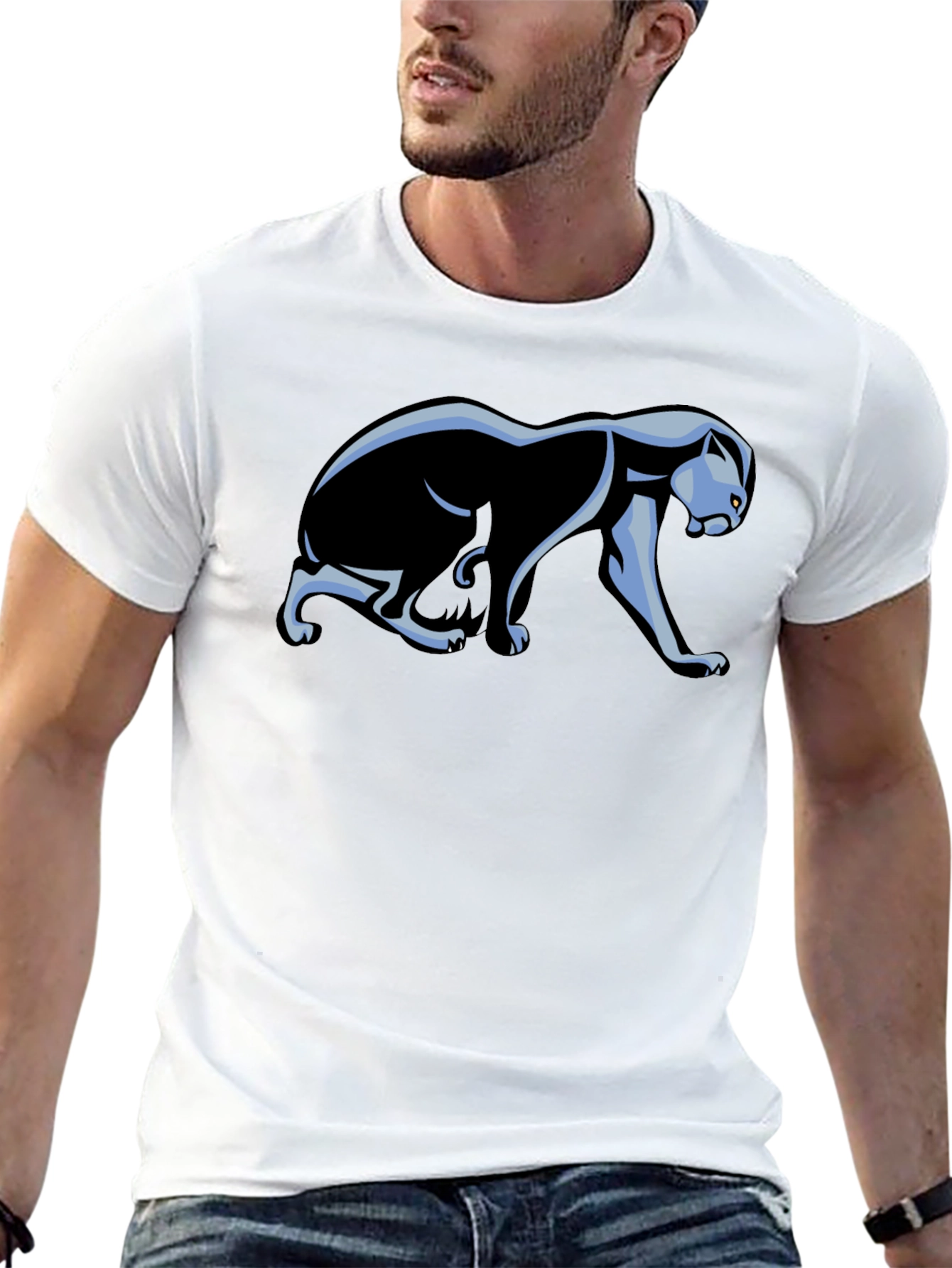 Black T-Shirt with Panther Graphic