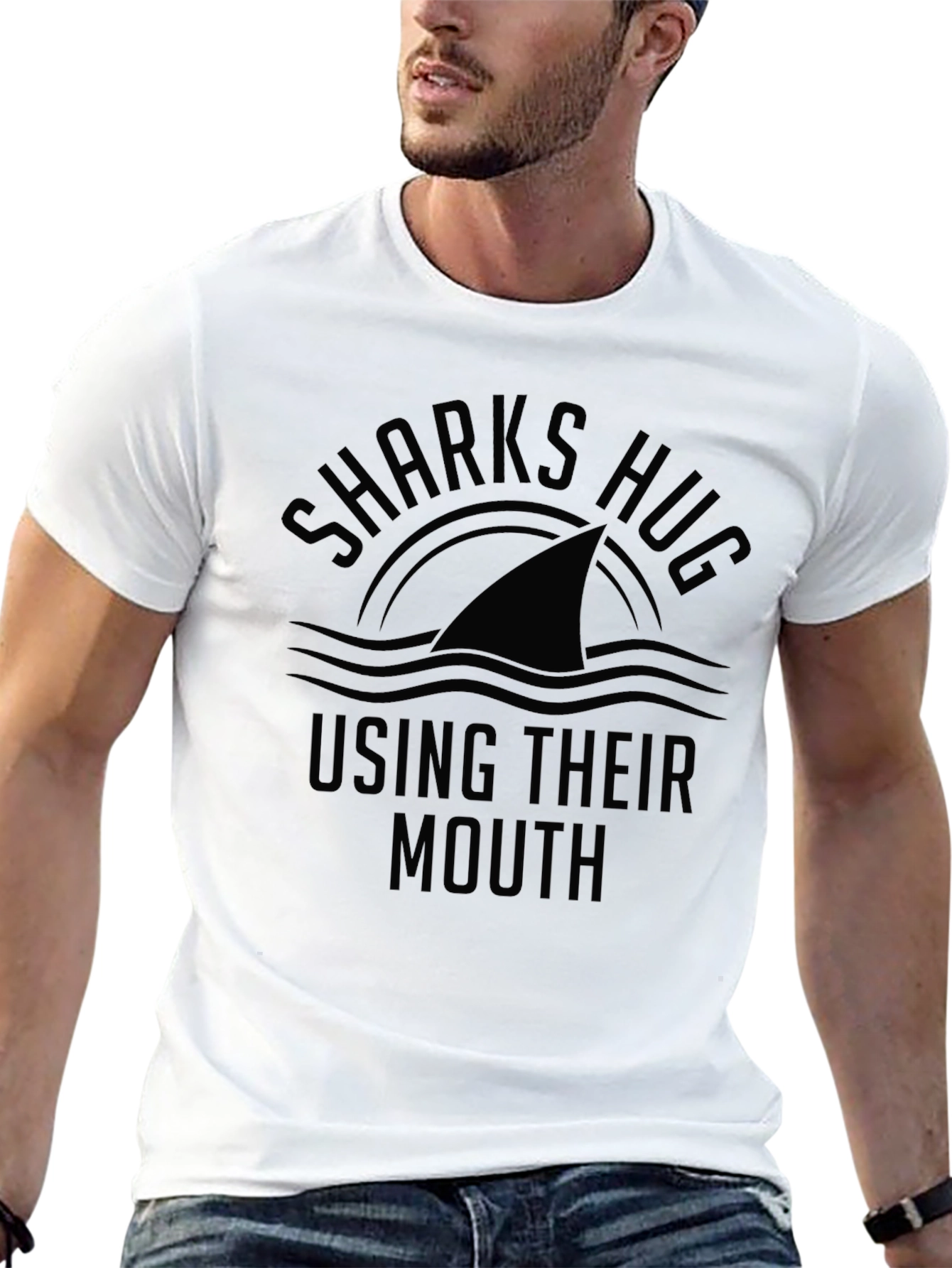 Sharks Hug Graphic Black T-Shirt Funny Shark Lover Tee