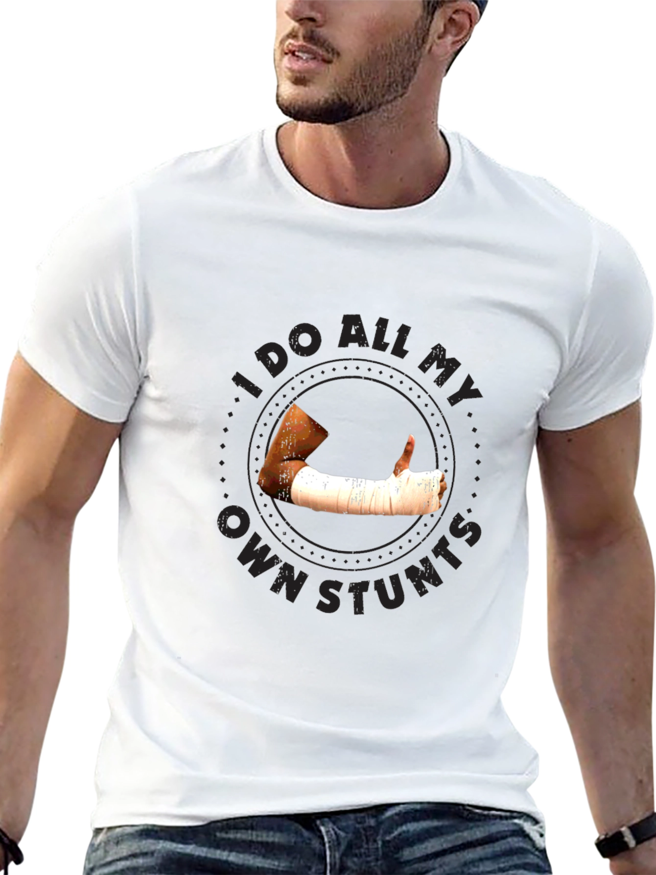 I Do All My Own Stunts Black Graphic Tee