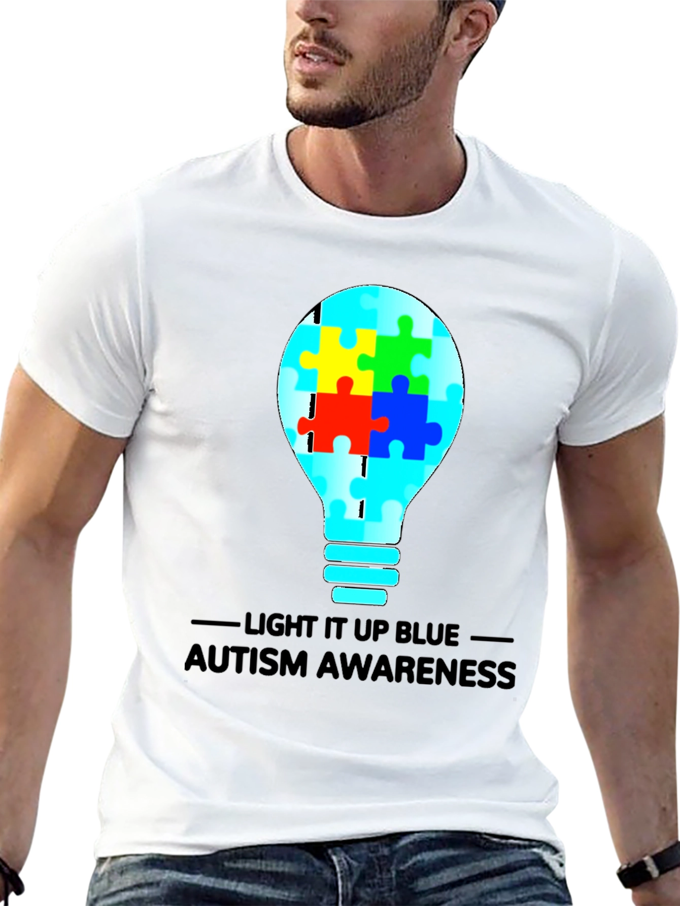 Autism Awareness Light Bulb Graphic Tee - Black
