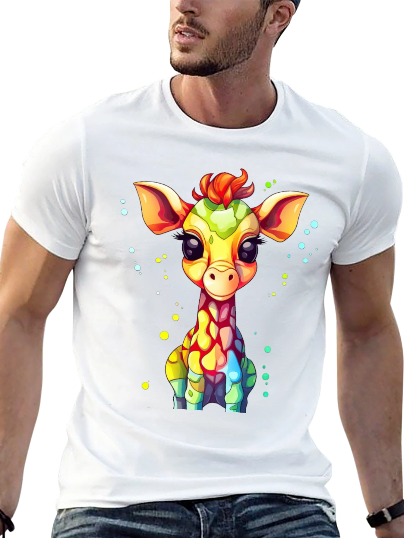 Cartoon Giraffe Graphic Tee - Unisex Black T-Shirt