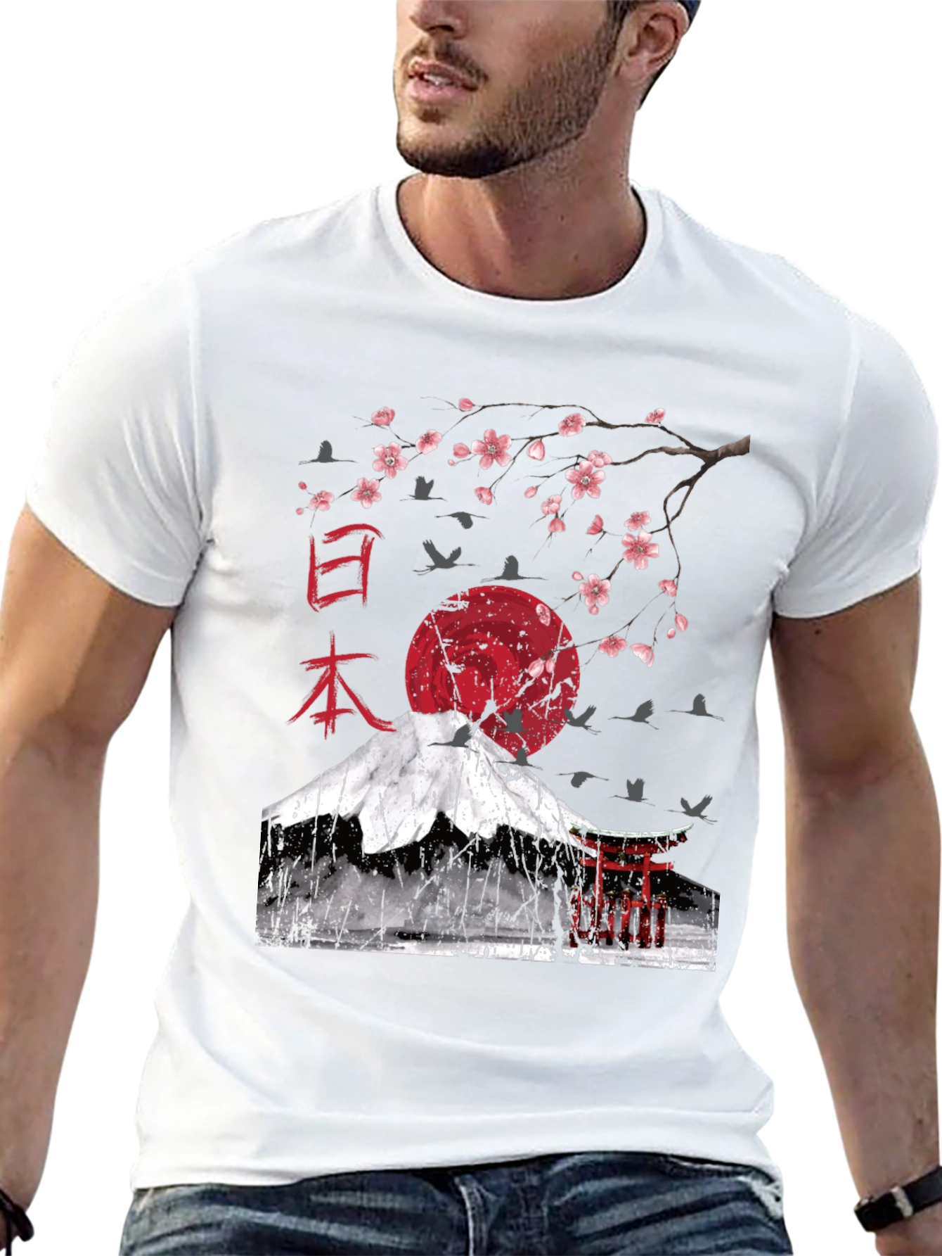 Japanese Art T-Shirt - Mt. Fuji Cherry Blossom Design