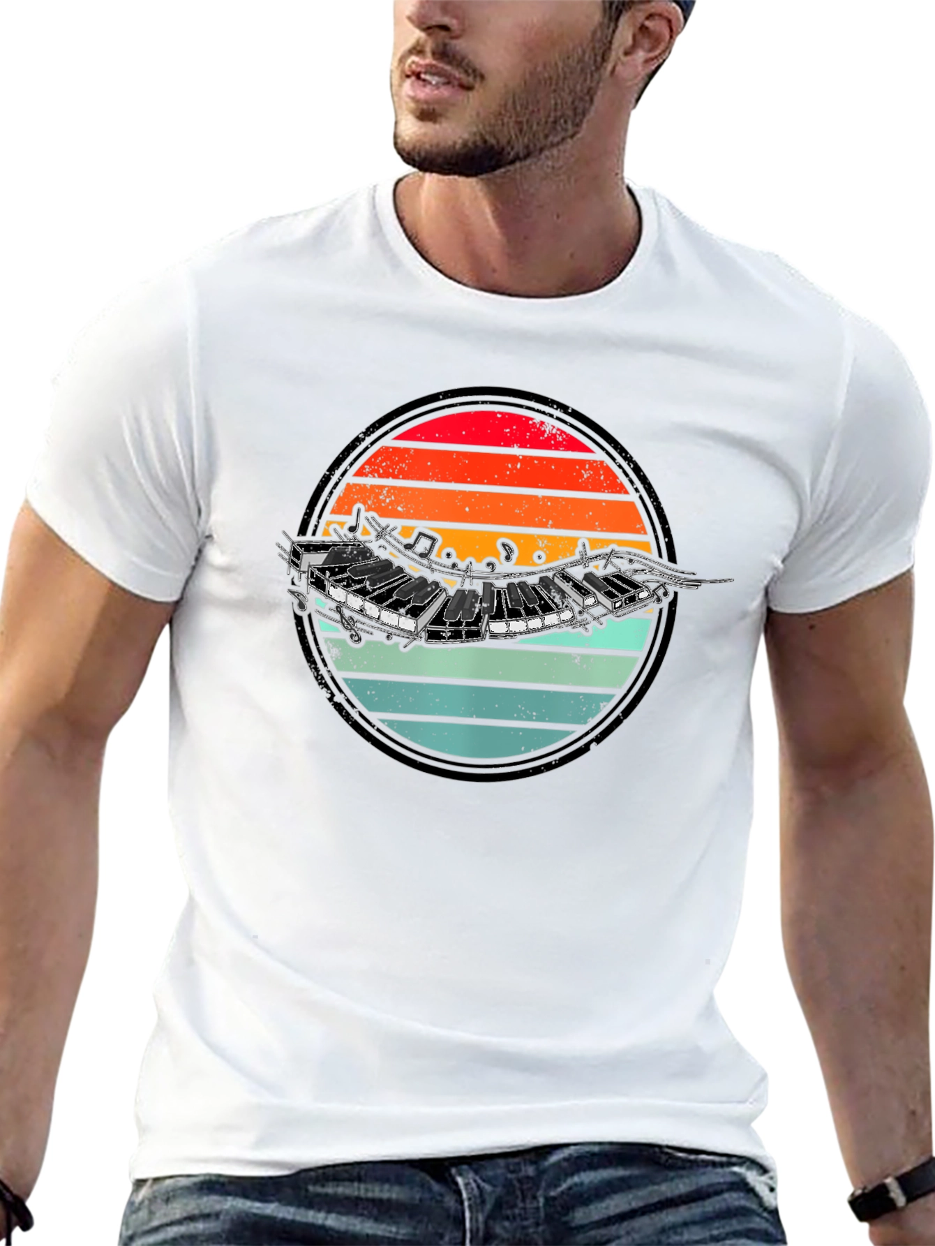 Retro Accordion Sunset Graphic T-Shirt