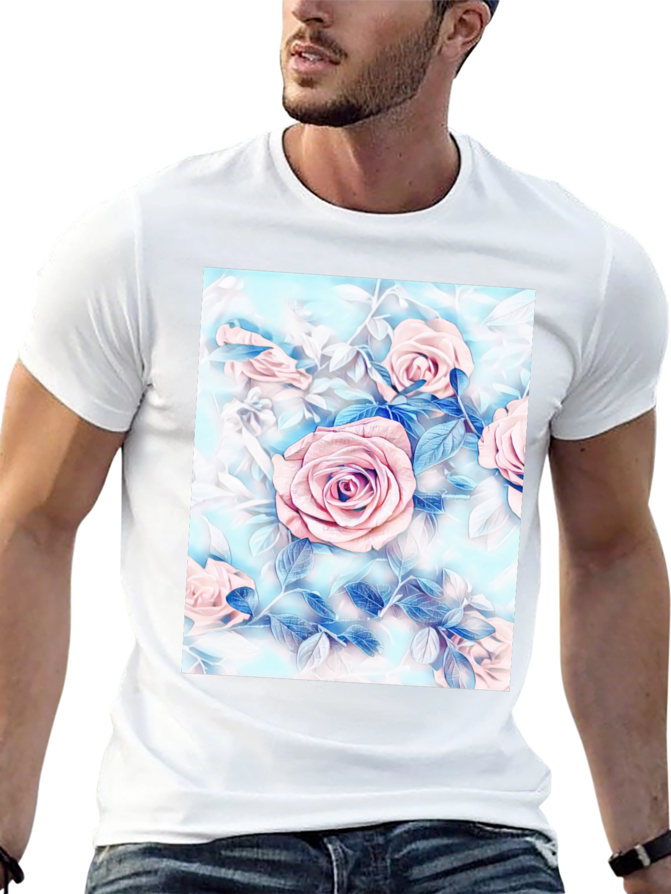Floral Rose Print T-Shirt - Artistic Style