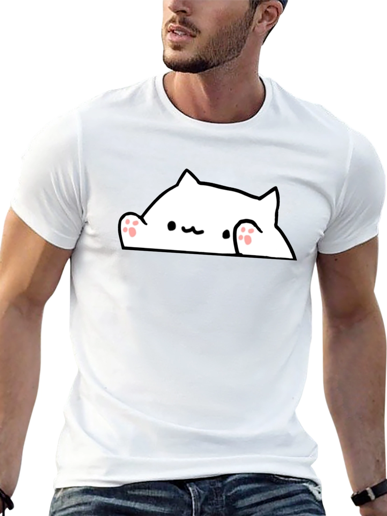 Bongo Cat Peekaboo Graphic T-Shirt - Black