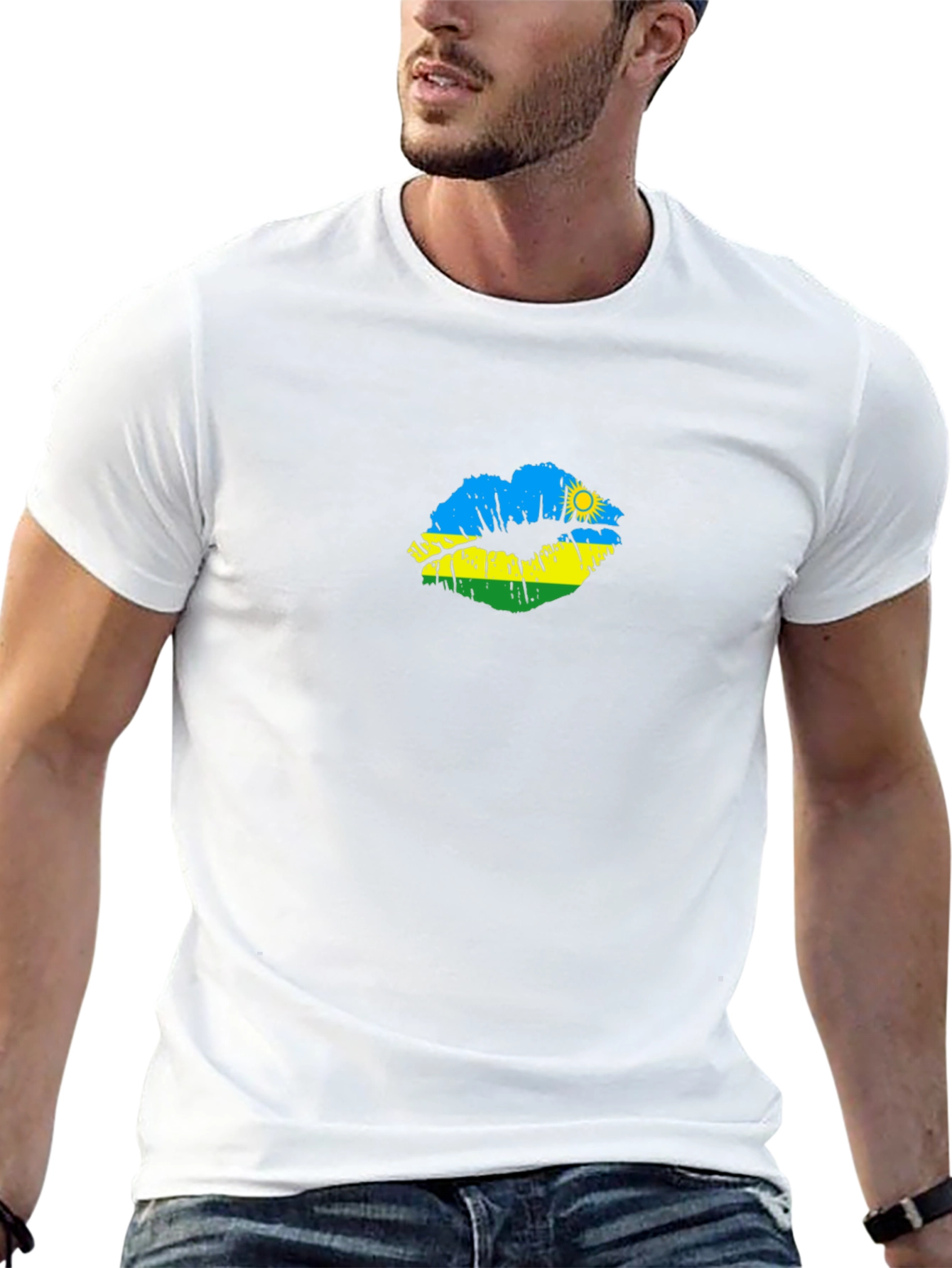 Rwanda Flag Lips Black T-Shirt